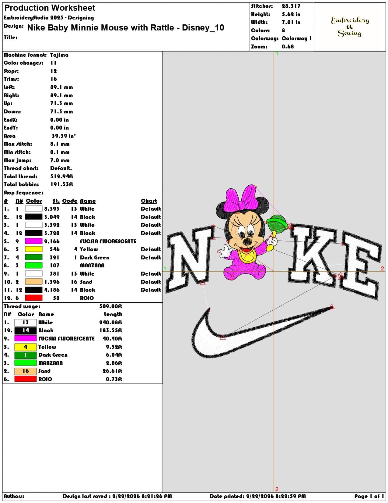 Nike Baby Minnie Mouse with Rattle Disney   - Elegant embroidery design file - instant download — view 3