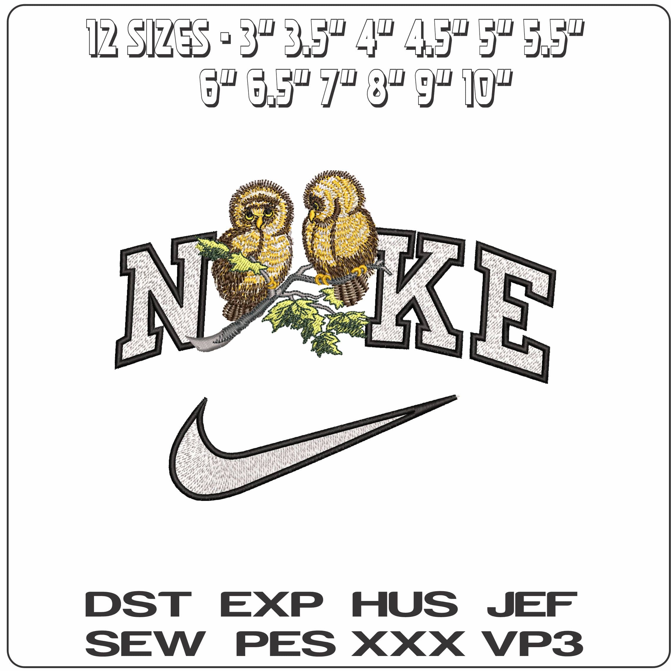 Nike Baby Owls on Branch   - Elegant embroidery design file - instant download — view 2