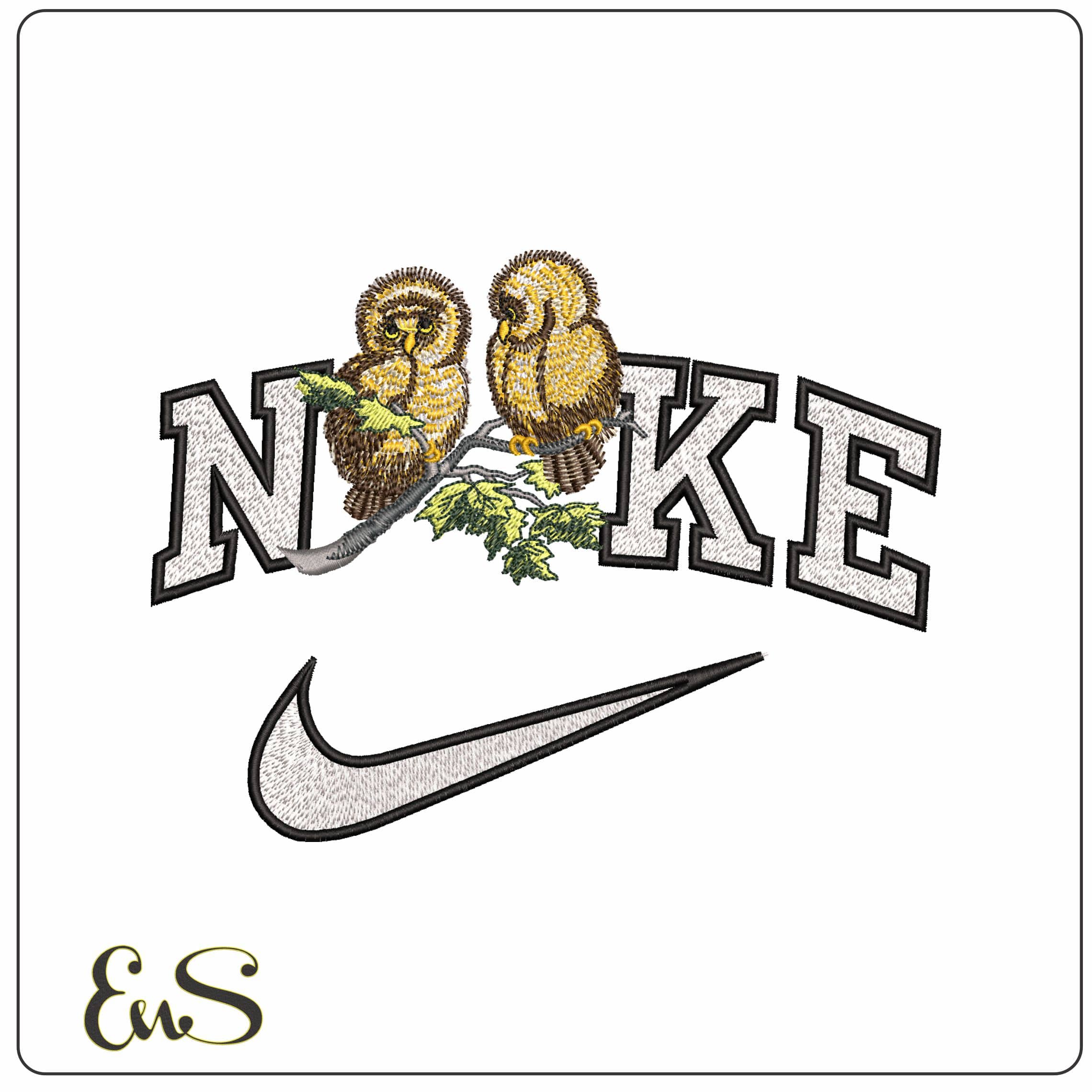 Nike Baby Owls on Branch   - Elegant embroidery design file - instant download