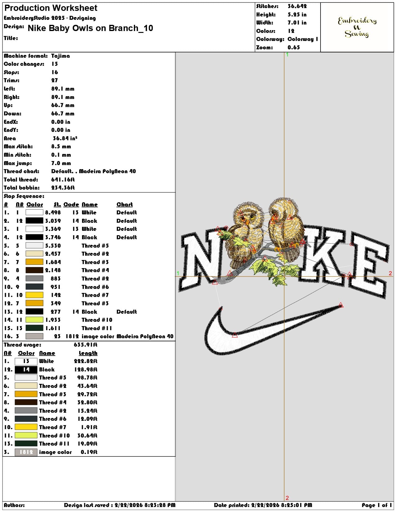 Nike Baby Owls on Branch   - Elegant embroidery design file - instant download — view 3