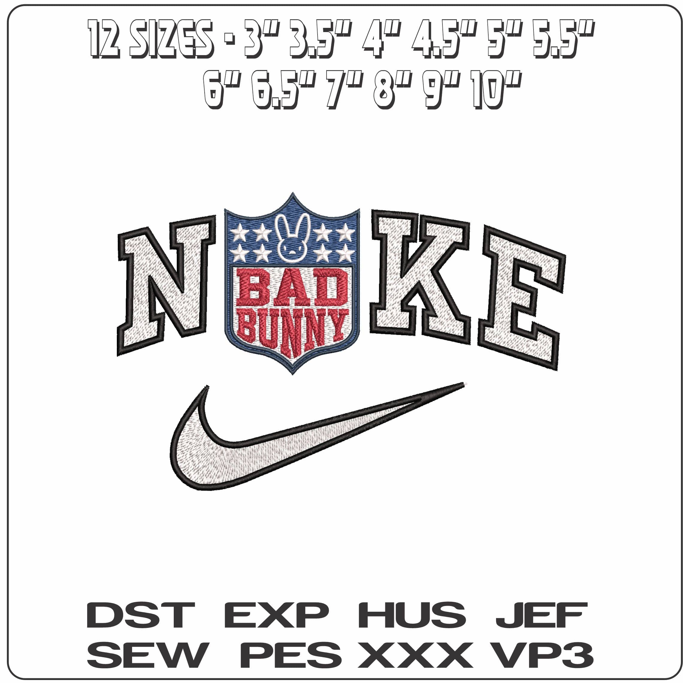 Nike Bad Bunny in NFL Logo   - Elegant embroidery design file - instant download — view 2