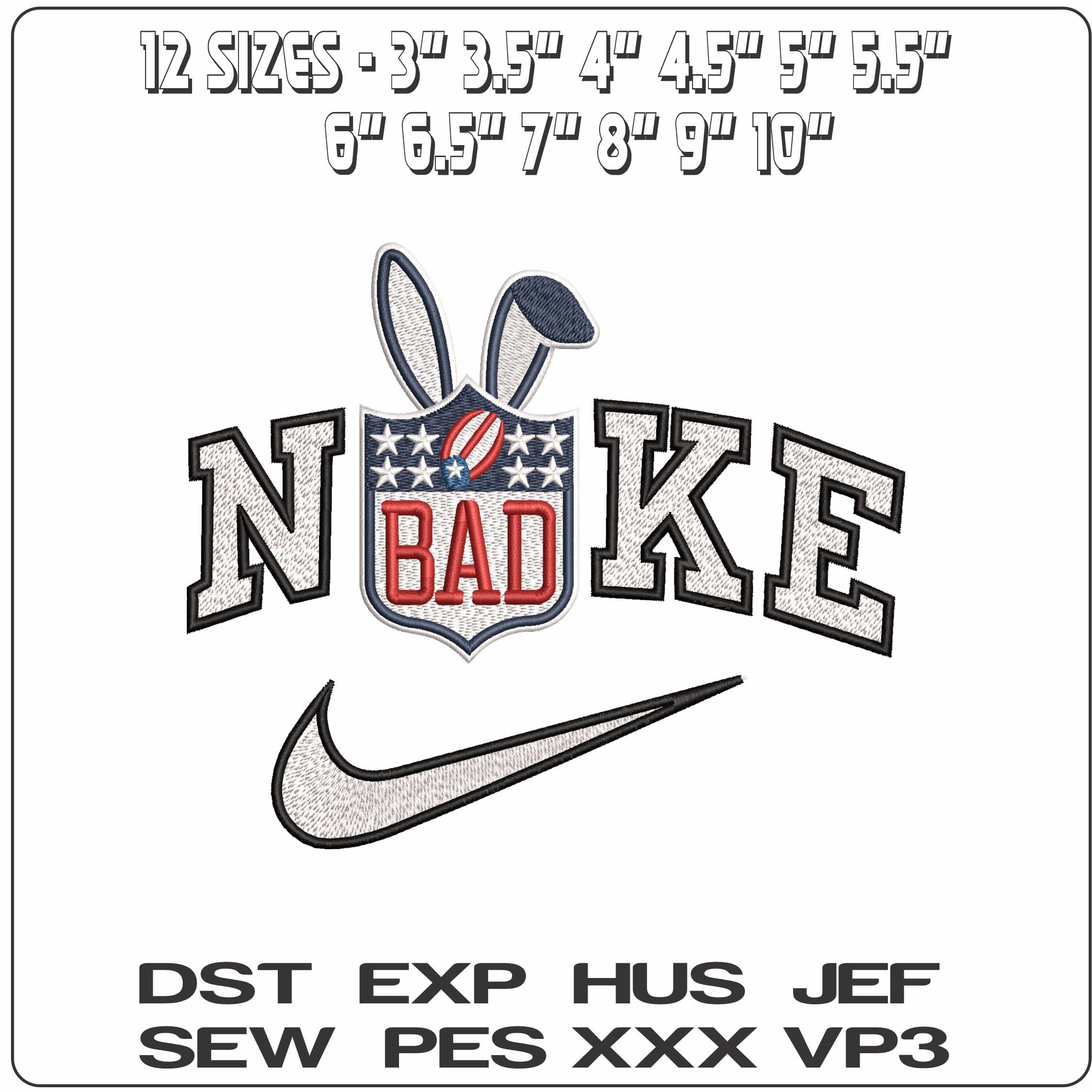 Nike Bad Bunny NFL Logo   - Elegant embroidery design file - instant download — view 2