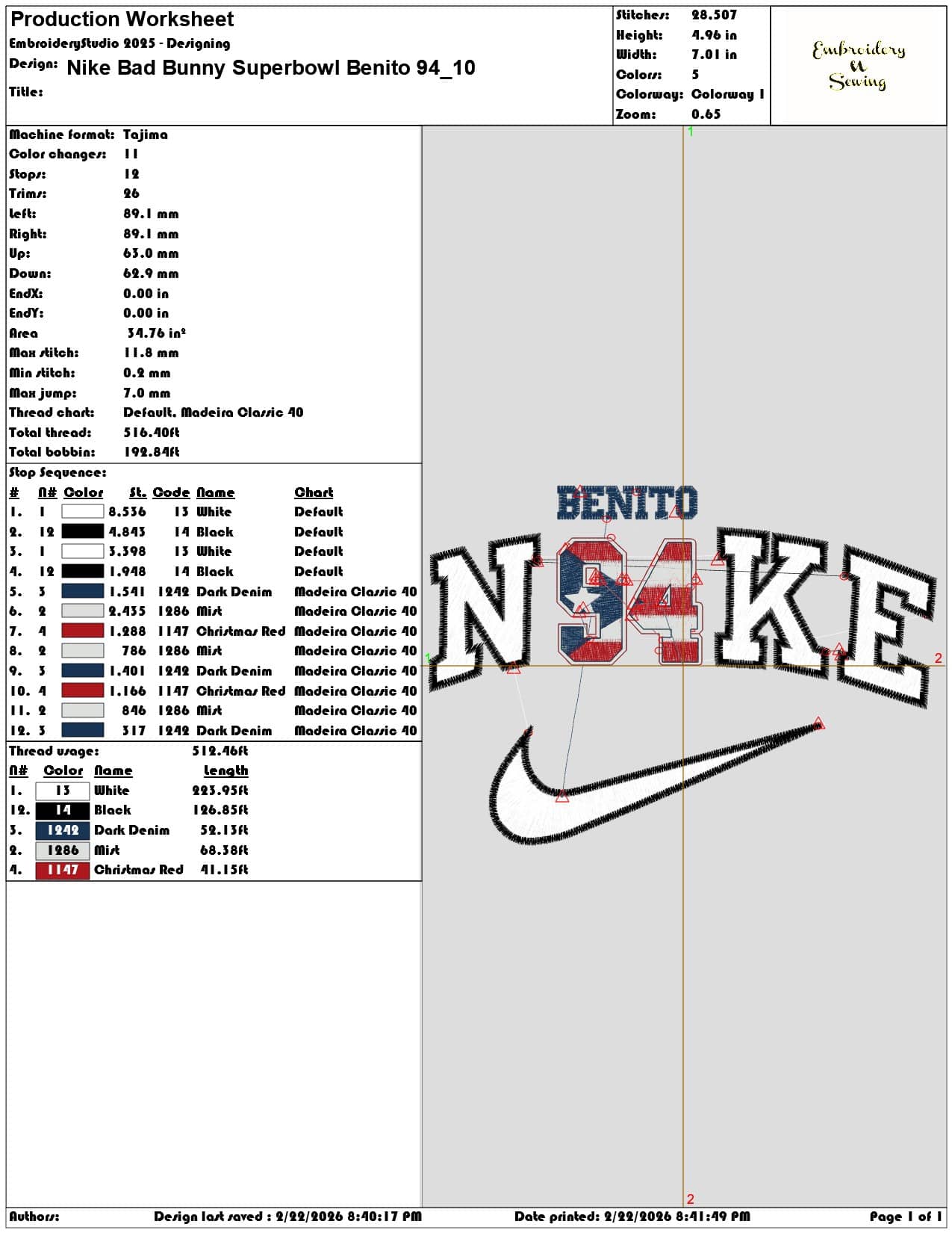 Nike Bad Bunny Superbowl Benito 94   - Elegant embroidery design file - instant download — view 3