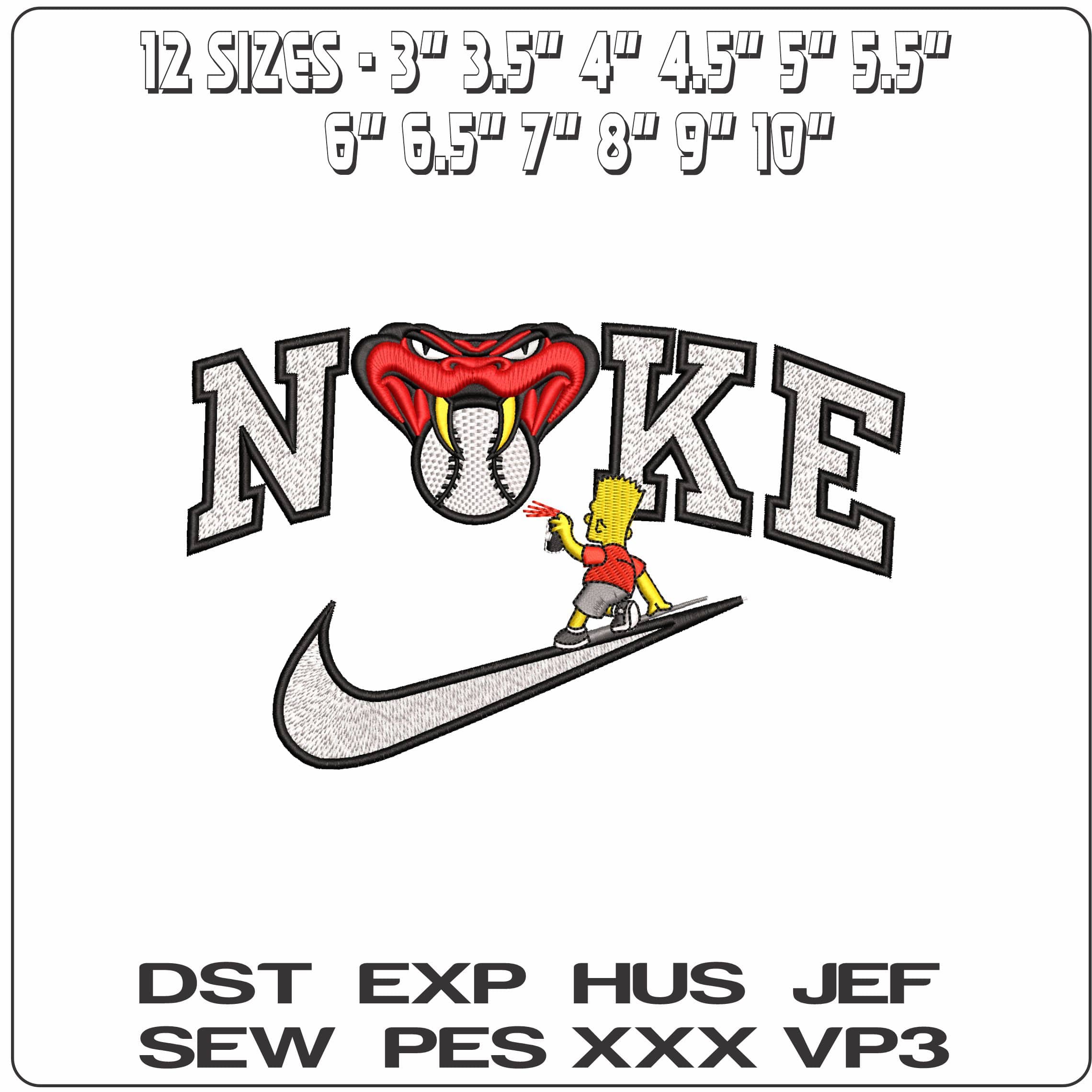Nike Bart Simpson Spray Arizona Diamond Snakehead MLB   - Elegant embroidery design file - instant download — view 2