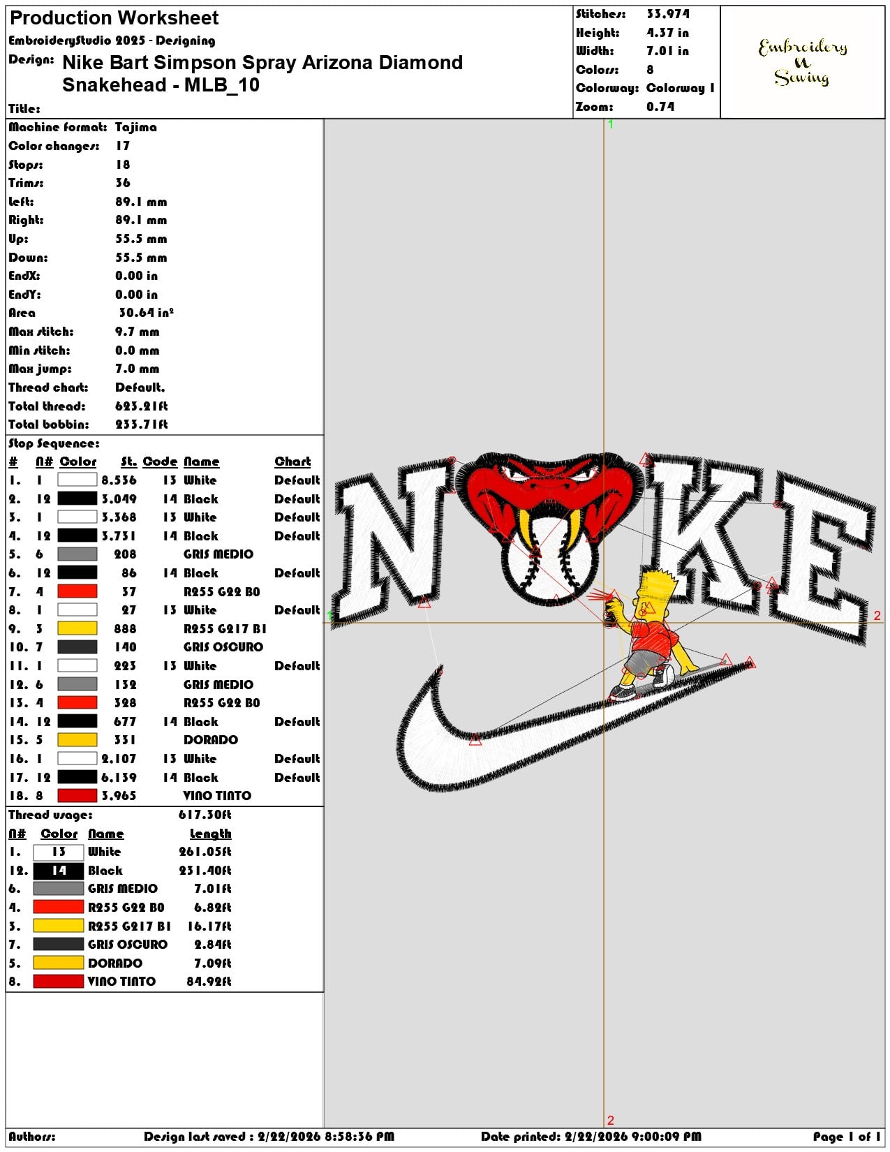 Nike Bart Simpson Spray Arizona Diamond Snakehead MLB   - Elegant embroidery design file - instant download — view 3