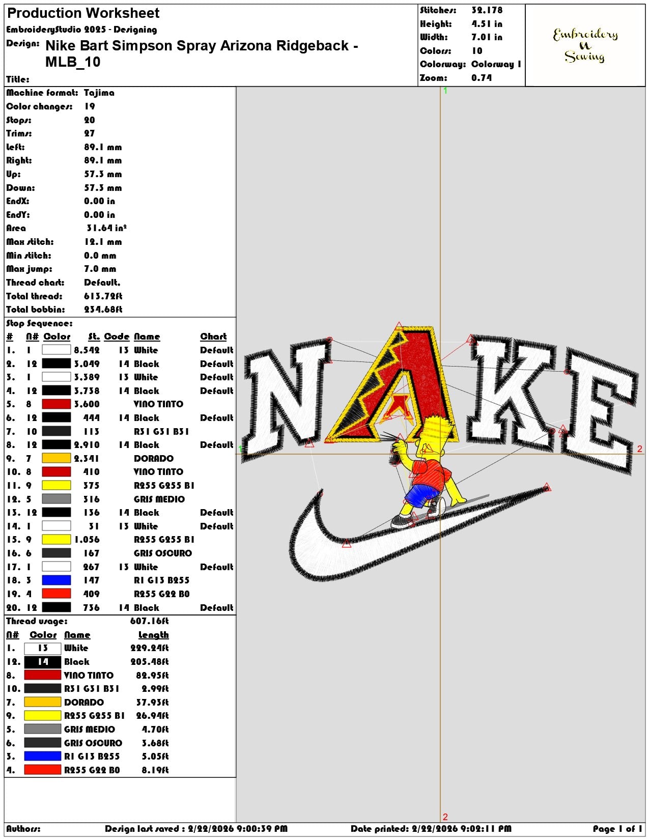 Nike Bart Simpson Spray Arizona Ridgeback MLB   - Elegant embroidery design file - instant download — view 3
