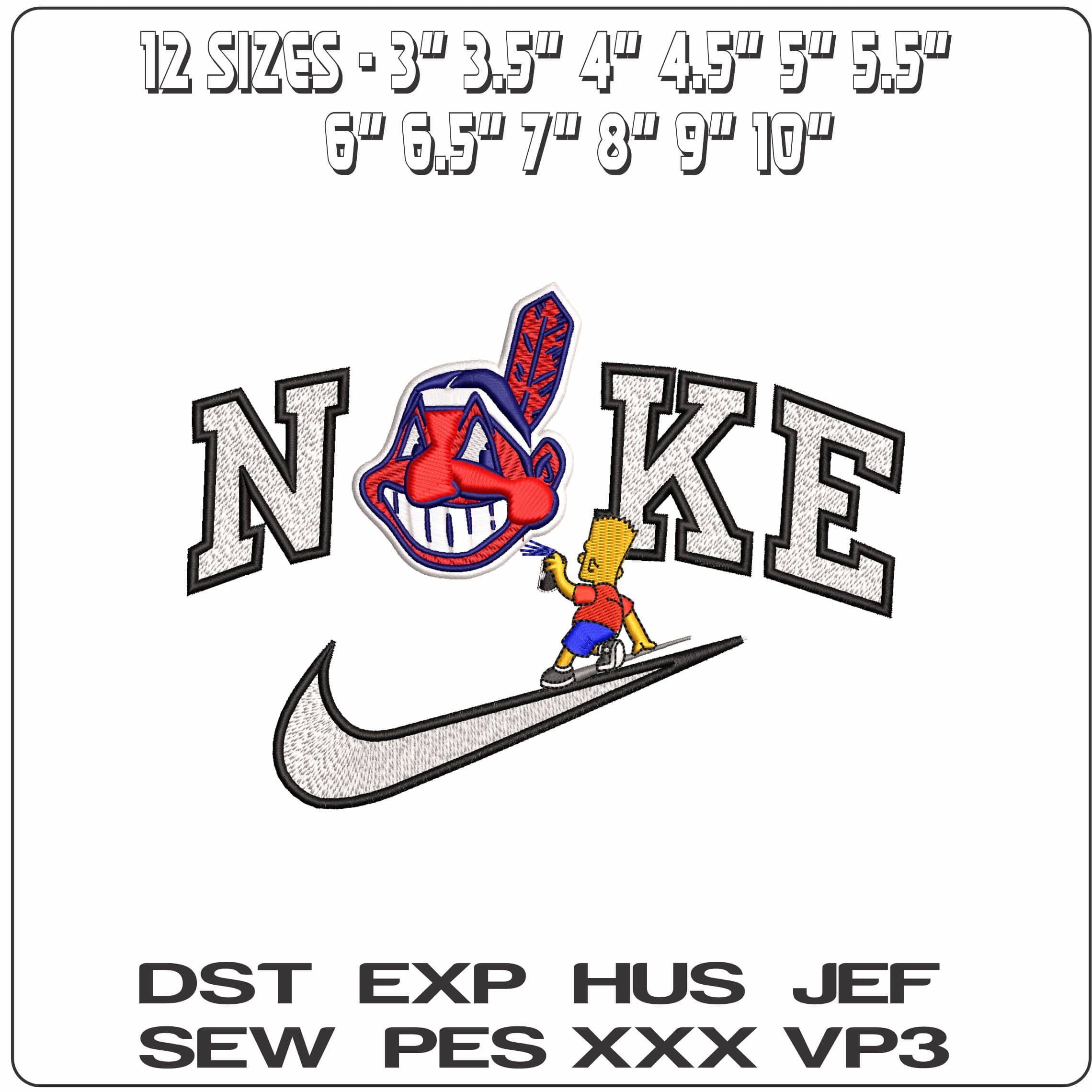 Nike Bart Simpson Spray Cleveland Indians Chief Wahoo MLB   - Elegant embroidery design file - instant download — view 2