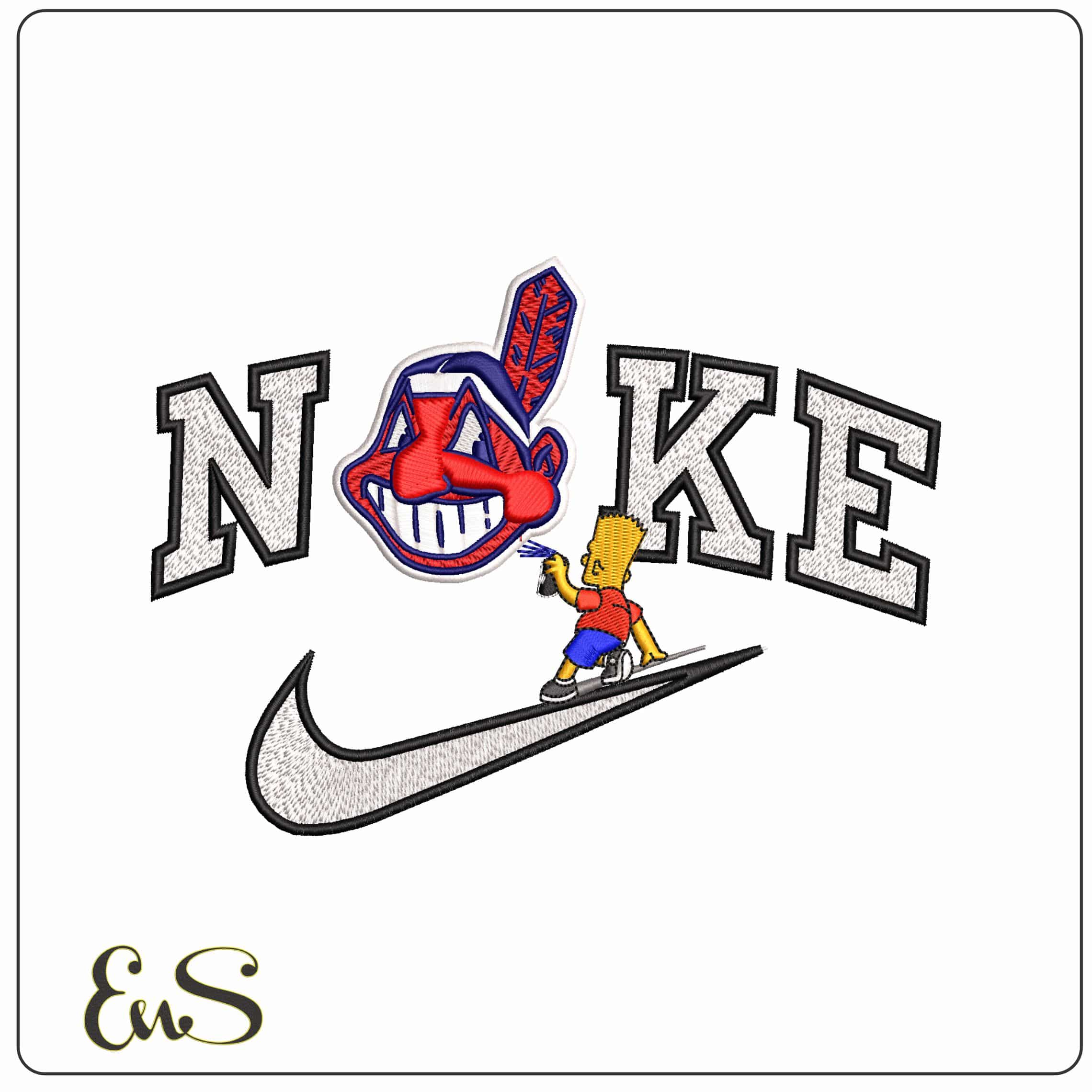 Nike Bart Simpson Spray Cleveland Indians Chief Wahoo MLB   - Elegant embroidery design file - instant download