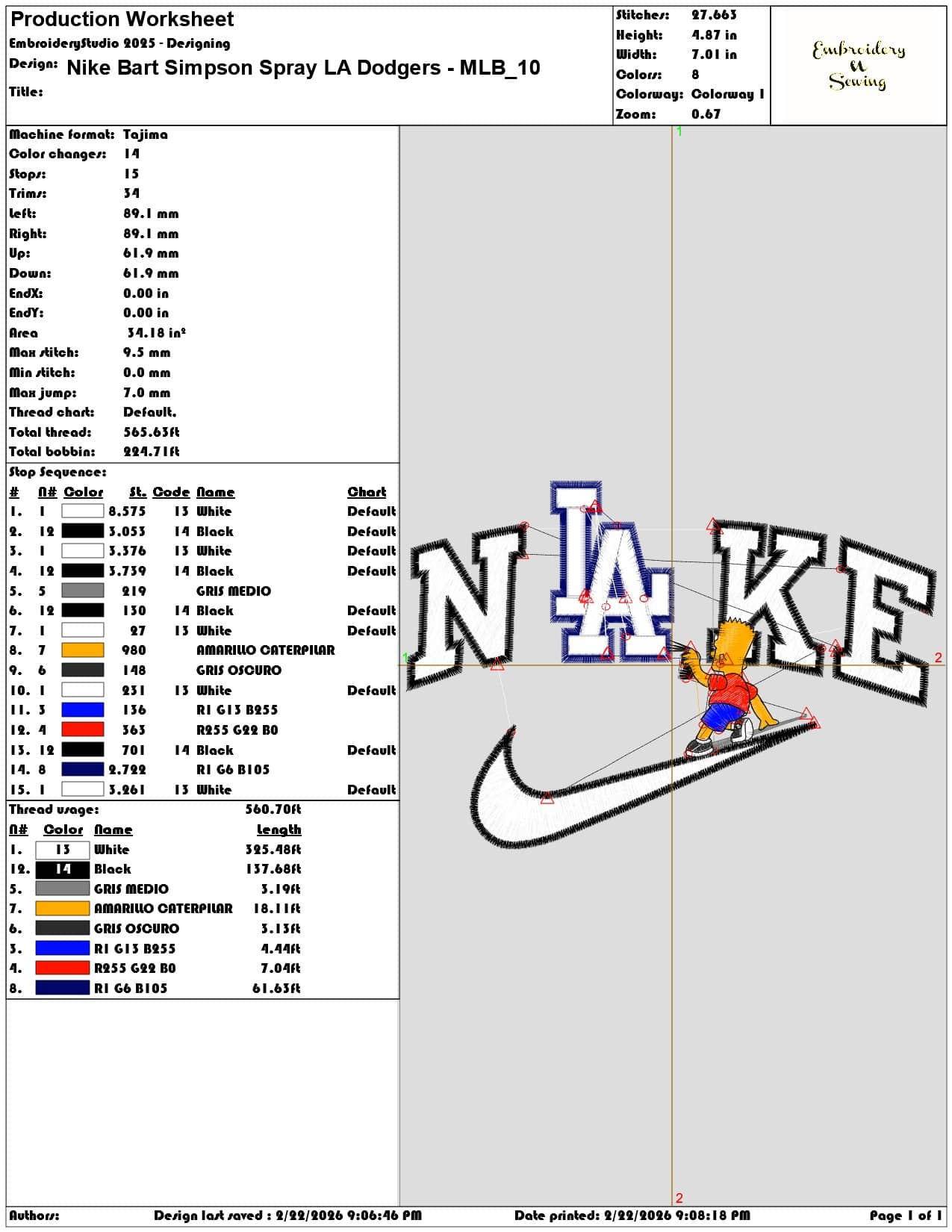 Nike Bart Simpson Spray LA Dodgers MLB   - Elegant embroidery design file - instant download — view 3