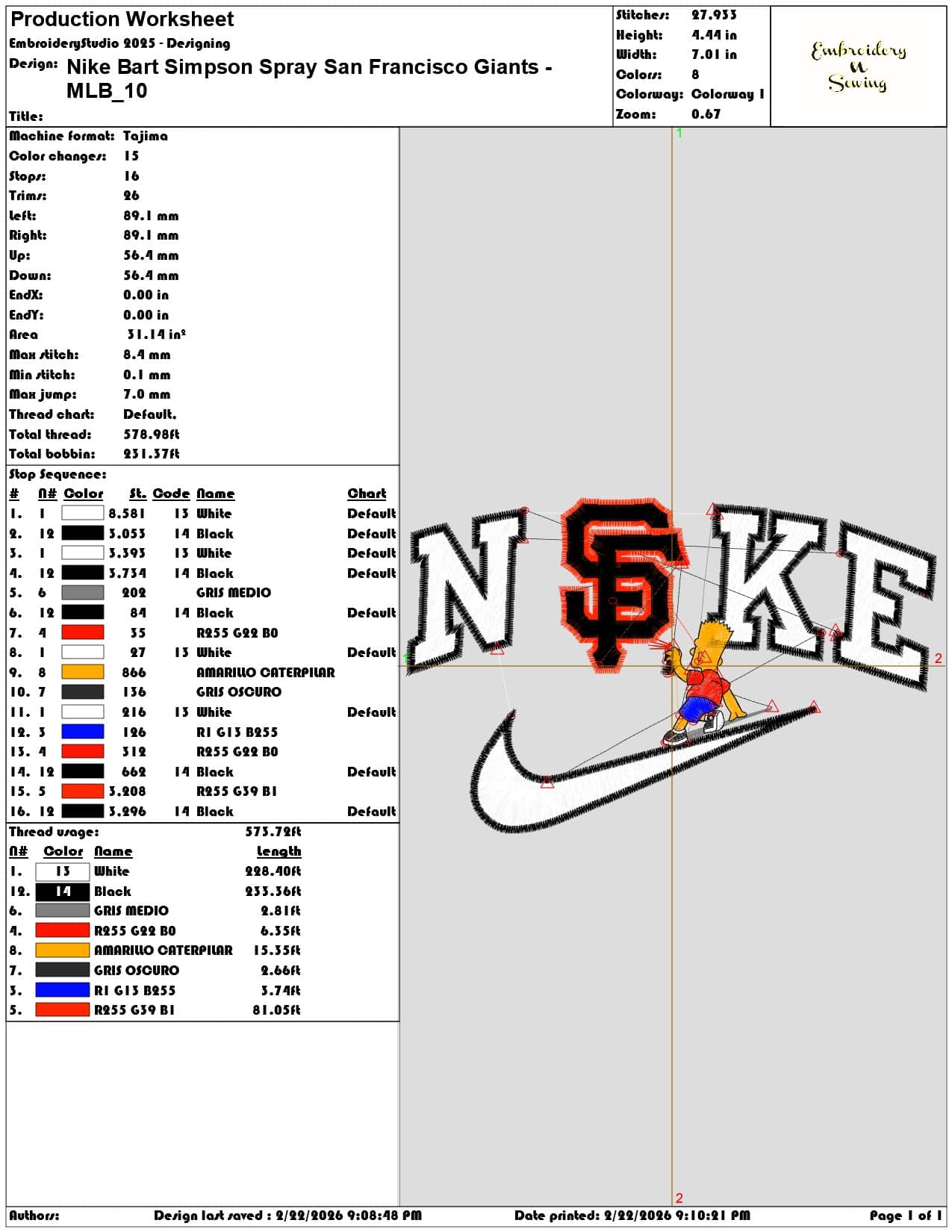 Nike Bart Simpson Spray San Francisco Giants MLB   - Elegant embroidery design file - instant download — view 3