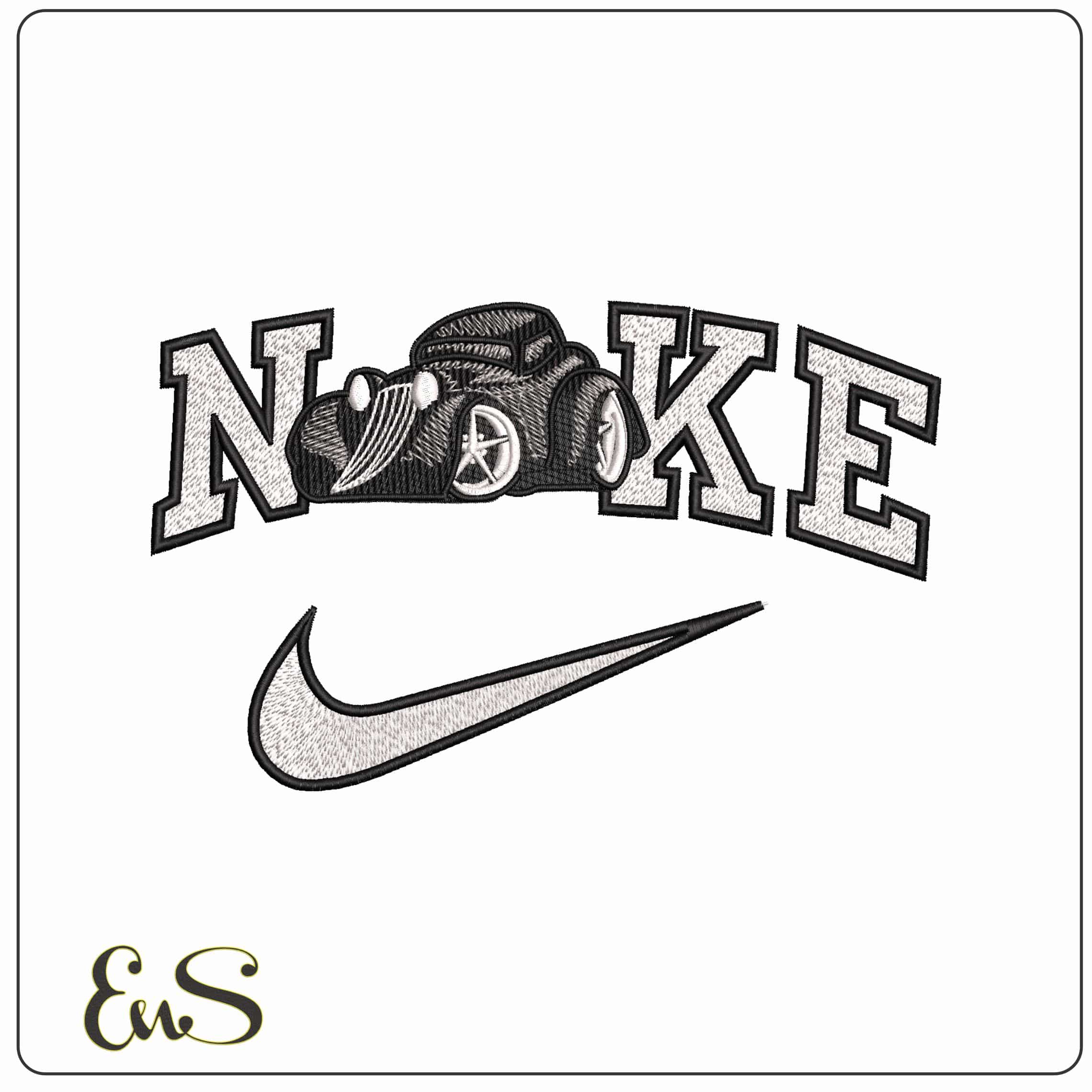 Nike Basic Hotrod   - Elegant embroidery design file - instant download