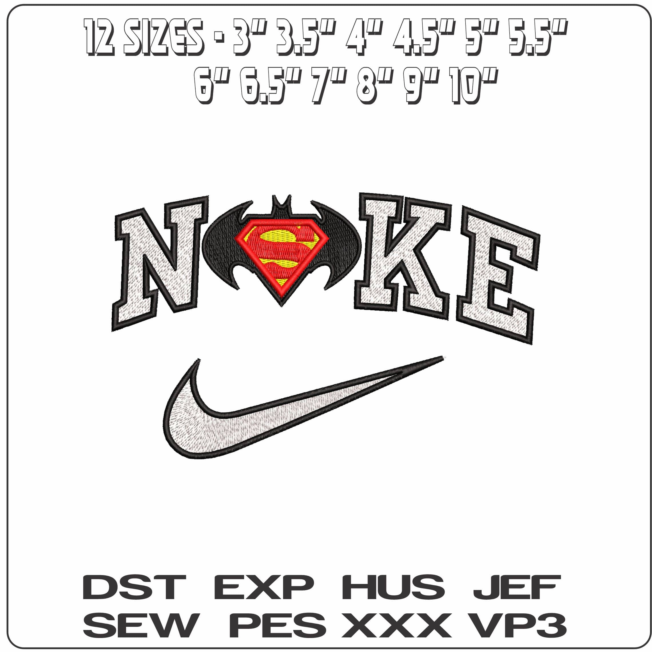 Nike Batman Superman Logo DC Comic  - Elegant embroidery design file - instant download — view 2