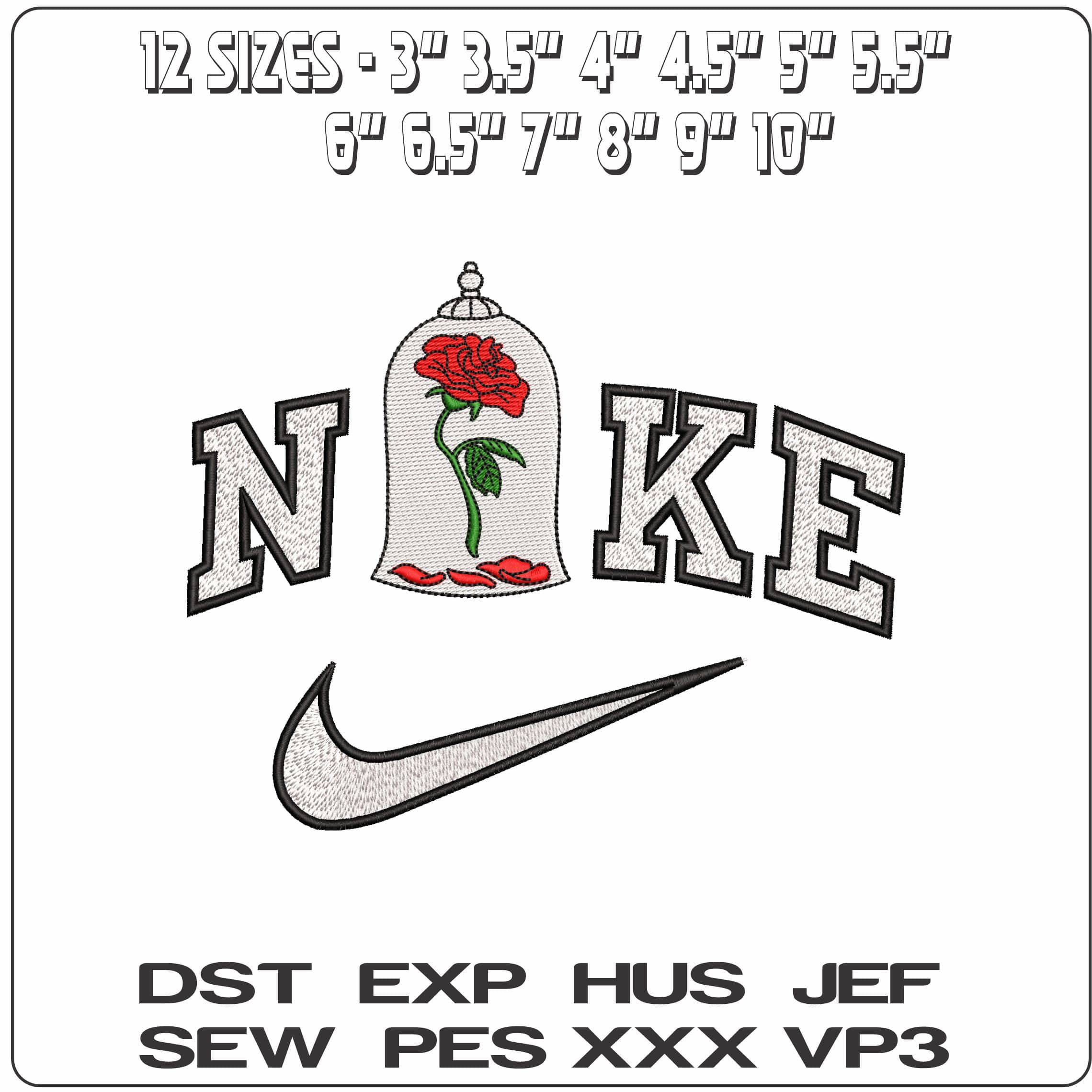 Nike Beauty and Beast Flower Petal Fall Disney  - Elegant embroidery design file - instant download — view 2