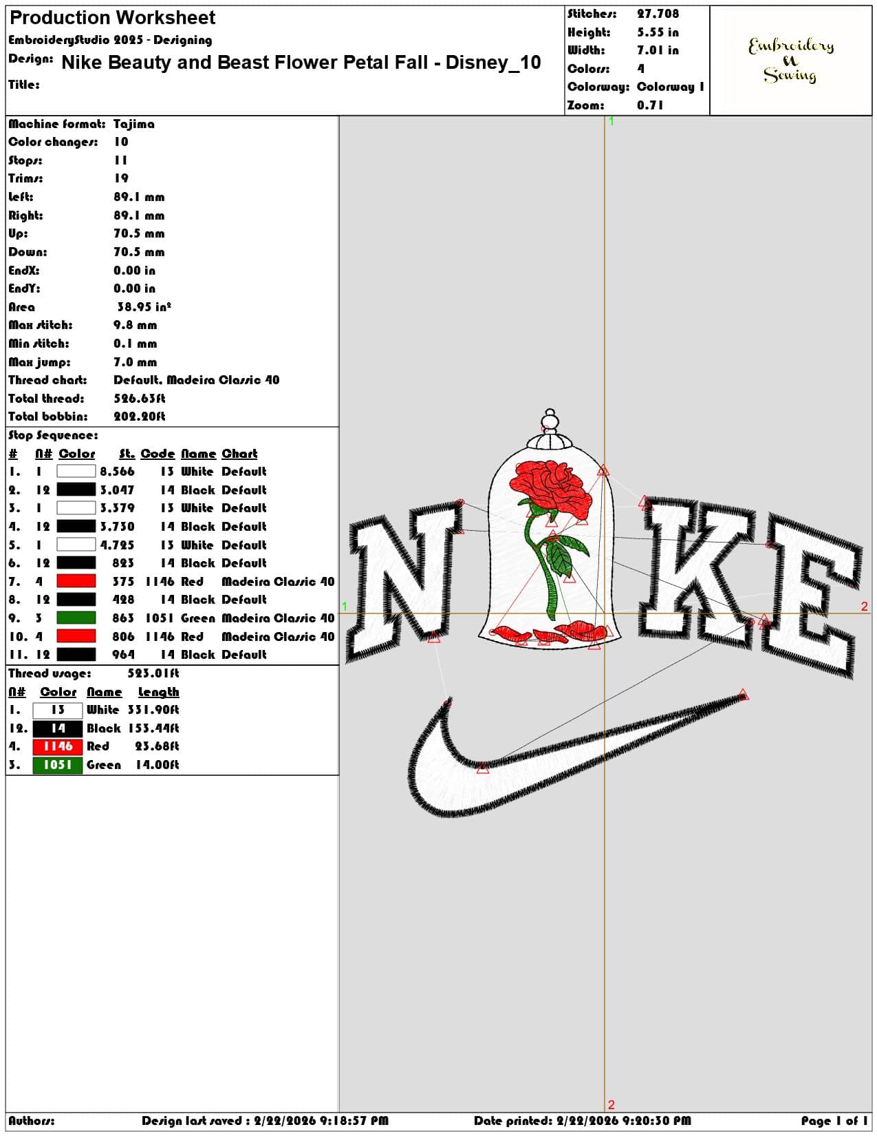 Nike Beauty and Beast Flower Petal Fall Disney  - Elegant embroidery design file - instant download — view 3