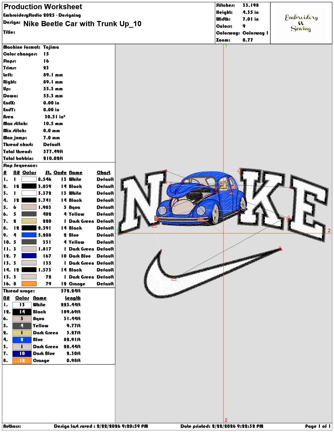 Nike Beetle Car with Trunk Up  - Elegant embroidery design file - instant download — view 3