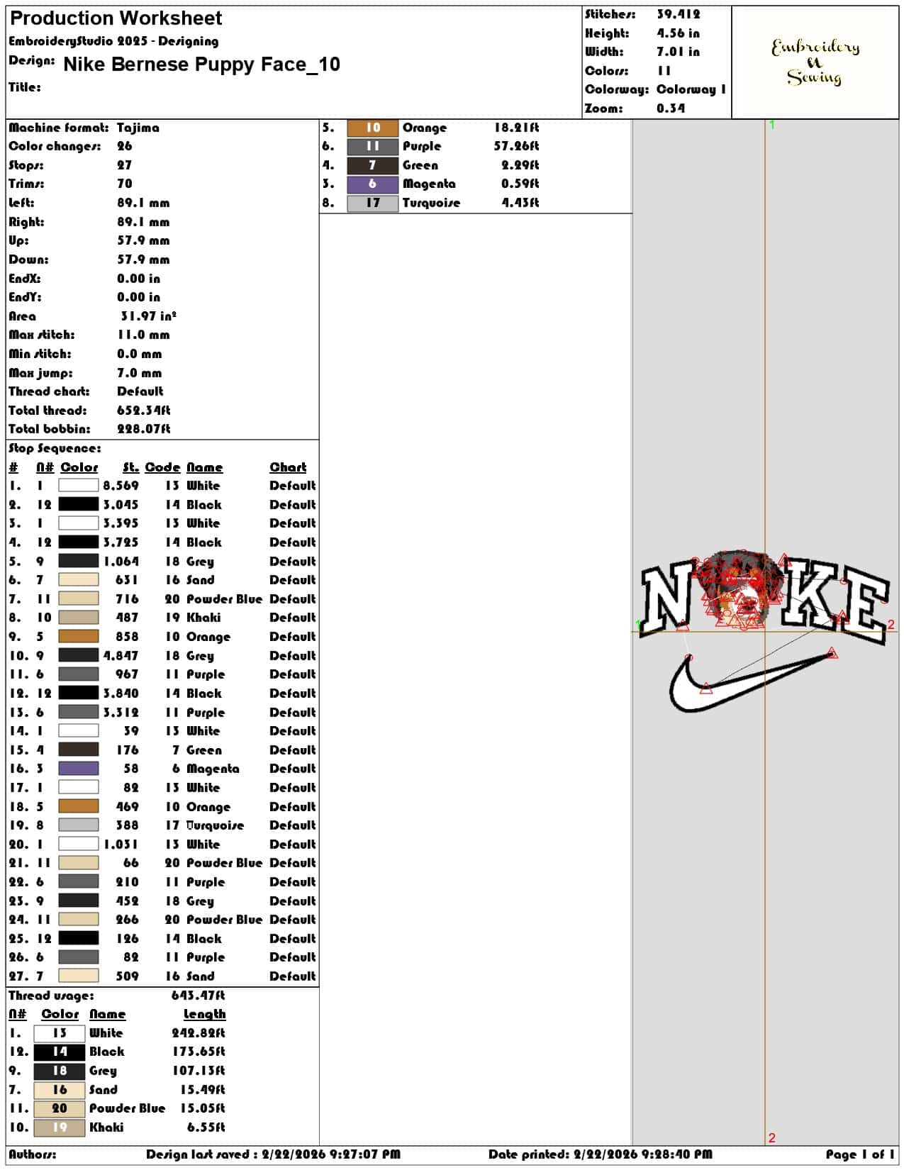 Nike Bernese Puppy Face  - Elegant embroidery design file - instant download — view 3