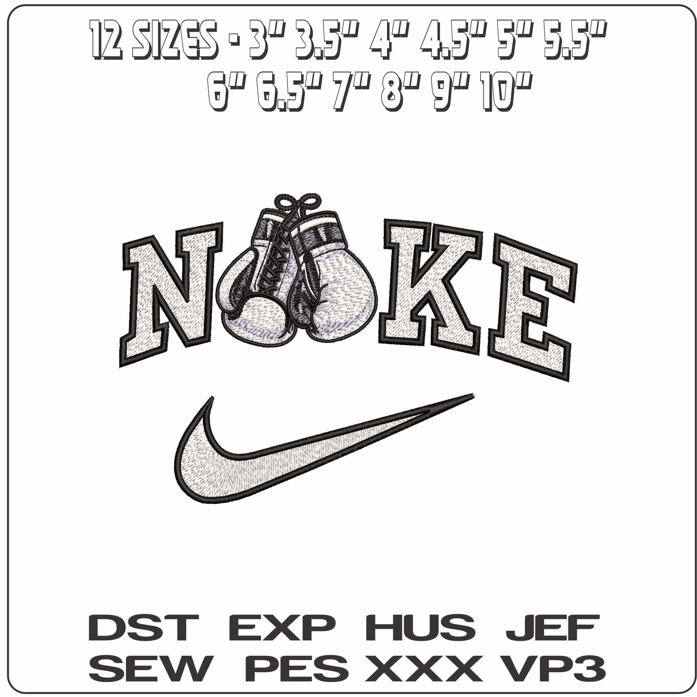 Nike Black and White Boxing gloves  - Elegant embroidery design file - instant download — view 2