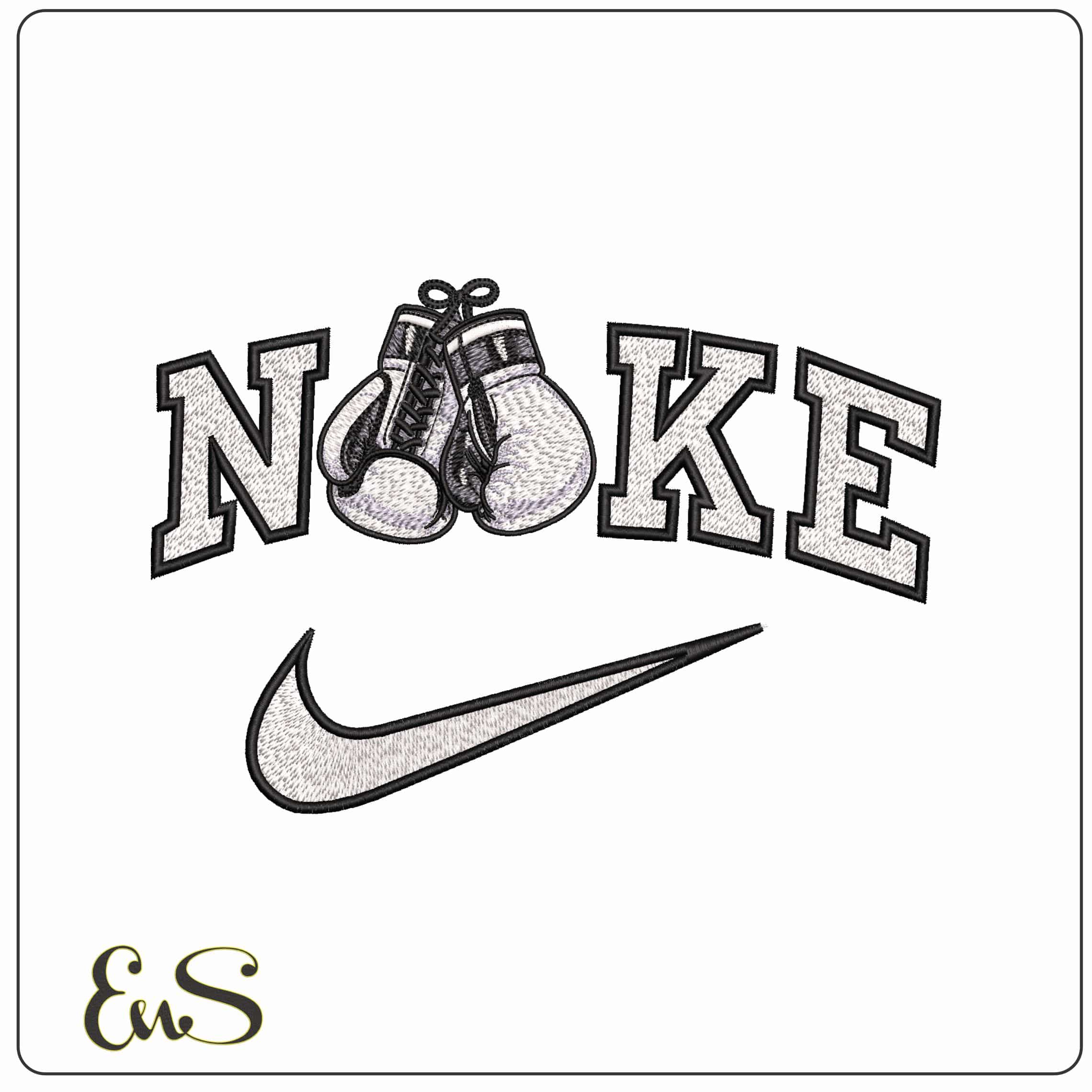 Nike Black and White Boxing gloves  - Elegant embroidery design file - instant download