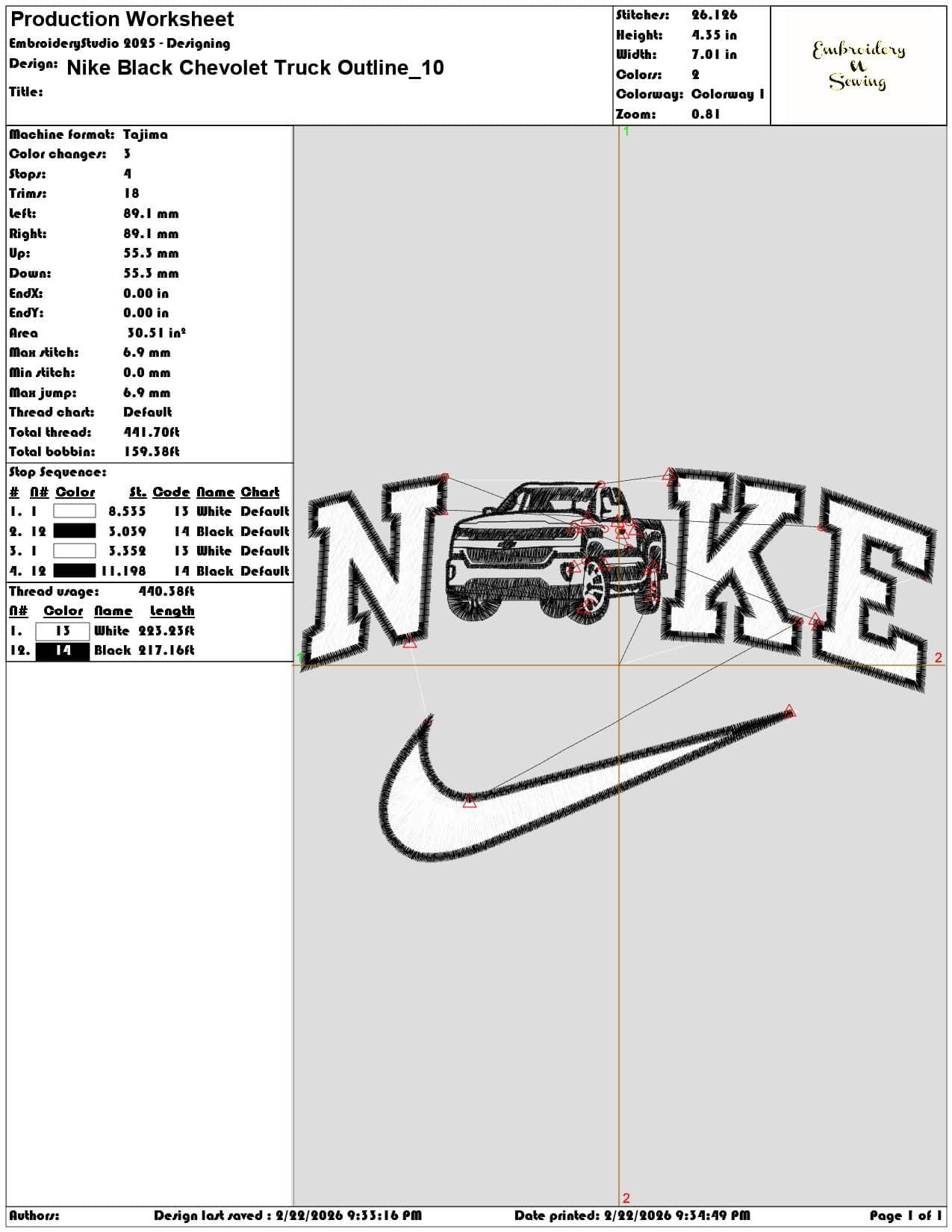 Nike Black Chevolet Truck Outline  - Elegant embroidery design file - instant download — view 3