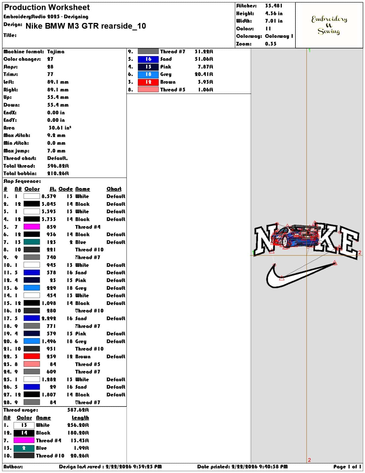 Nike BMW M3 GTR rearside  - Elegant embroidery design file - instant download — view 3