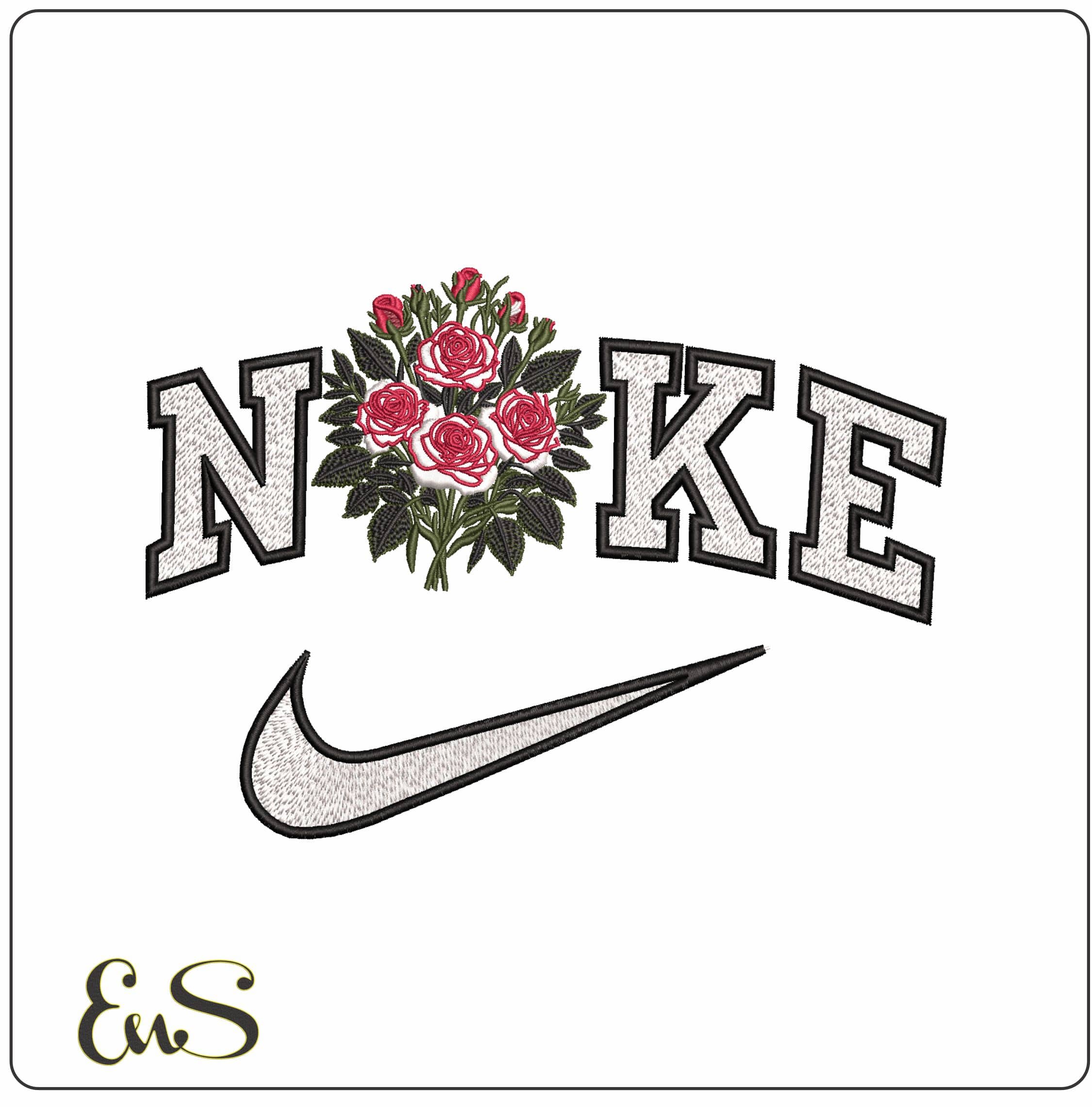 Nike Bouquet of Red and White Roses  - Elegant embroidery design file - instant download