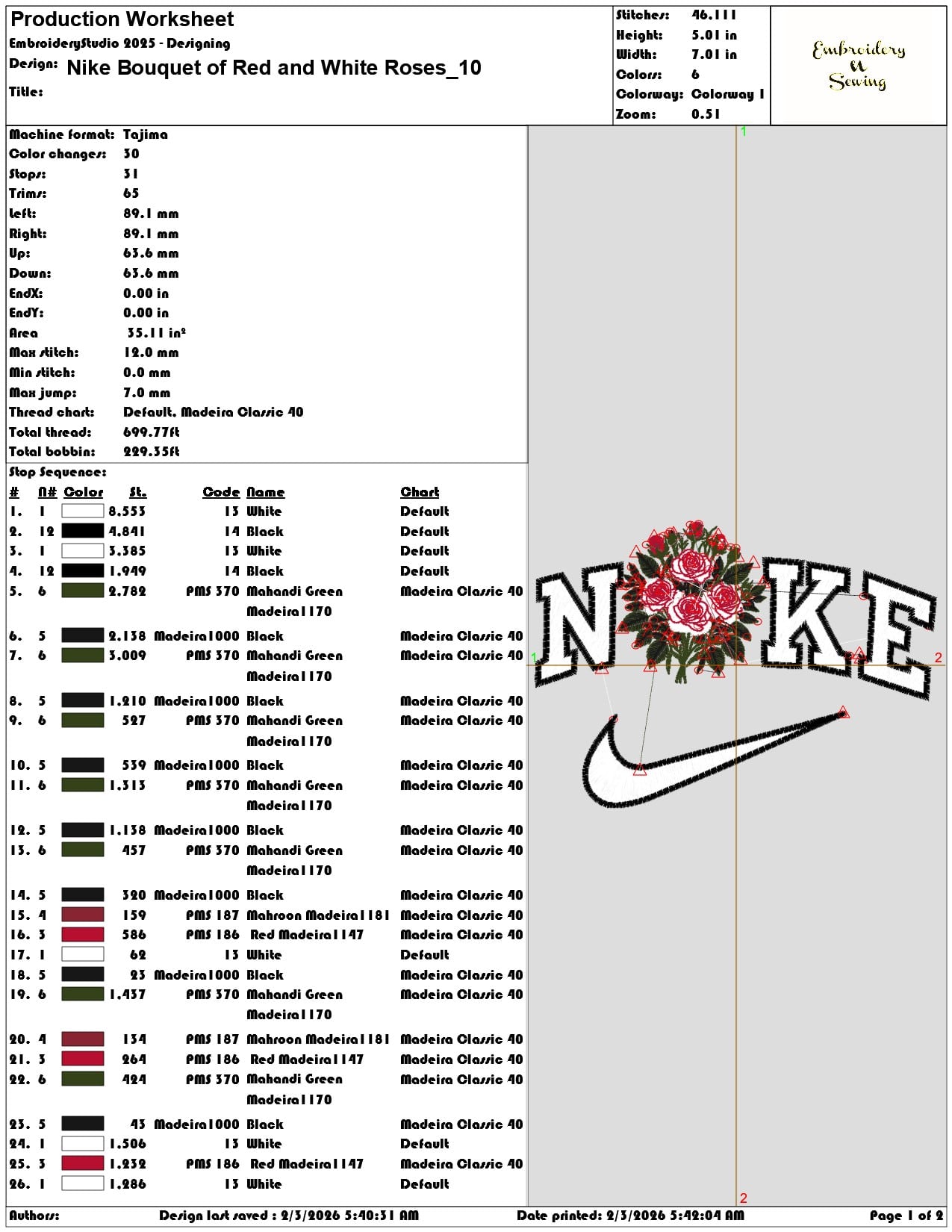 Nike Bouquet of Red and White Roses  - Elegant embroidery design file - instant download — view 3