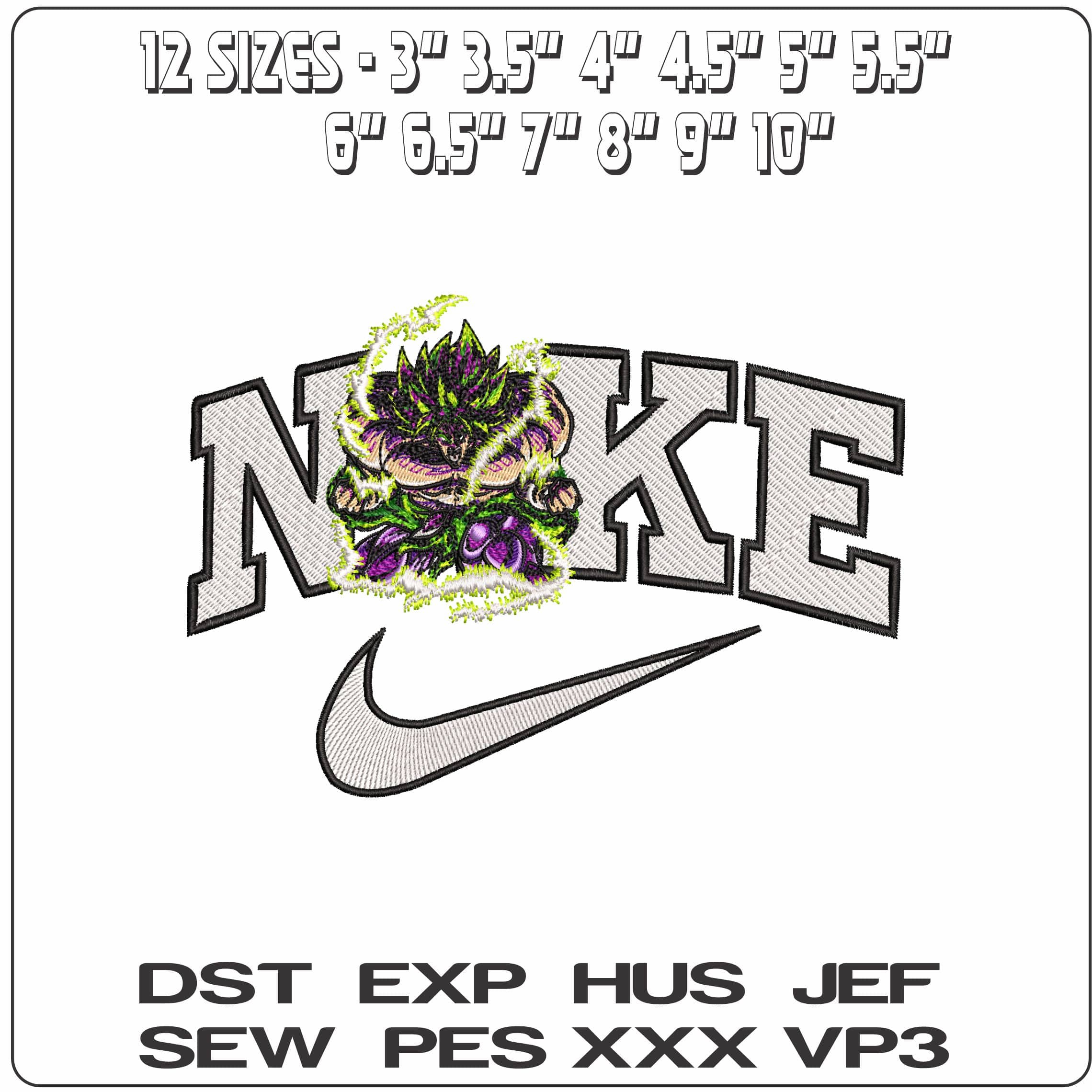 Nike Broly Sayayin Dragon Ballz Anime  - Elegant embroidery design file - instant download — view 2
