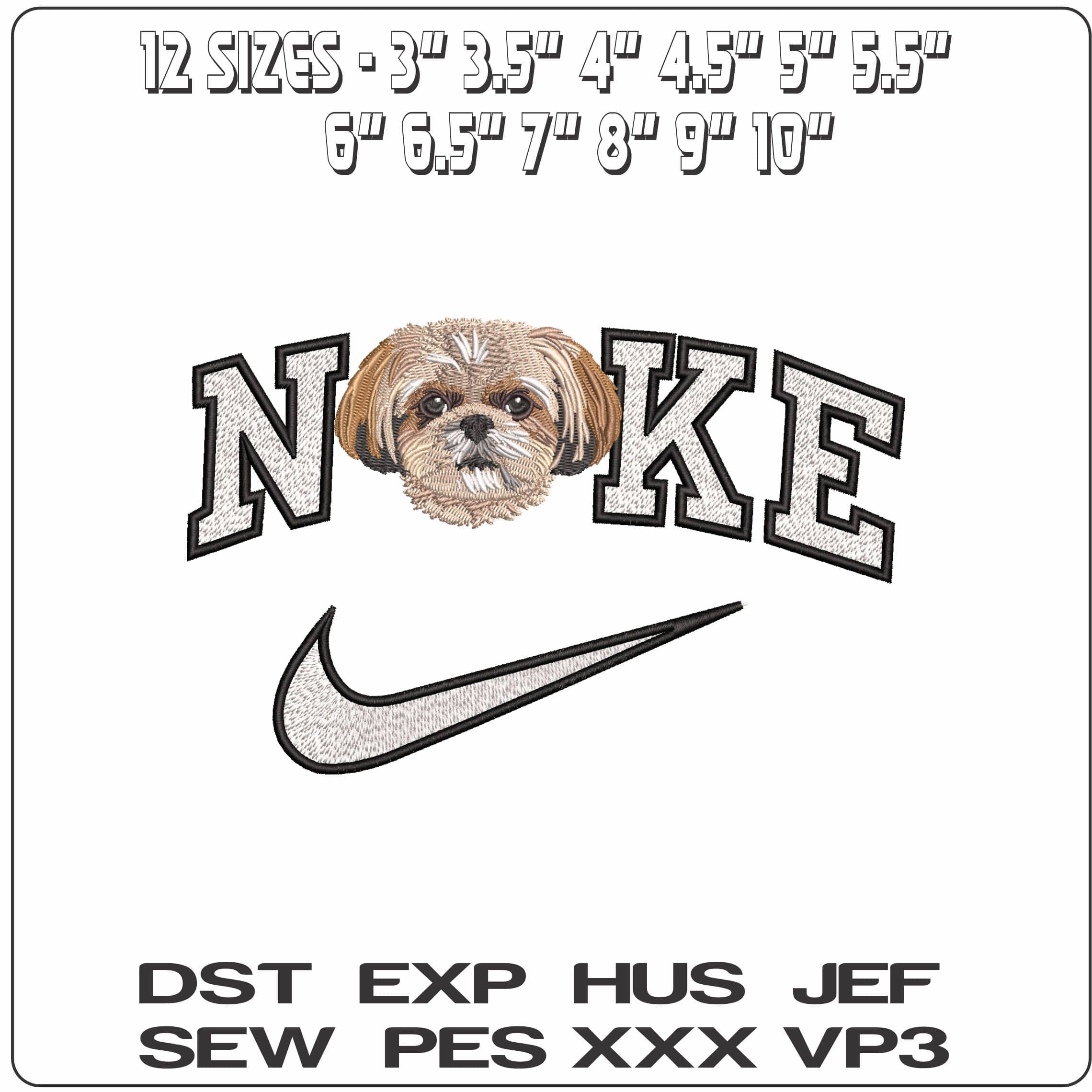 Nike Brown ShihTzu Dog Face  - Elegant embroidery design file - instant download — view 2