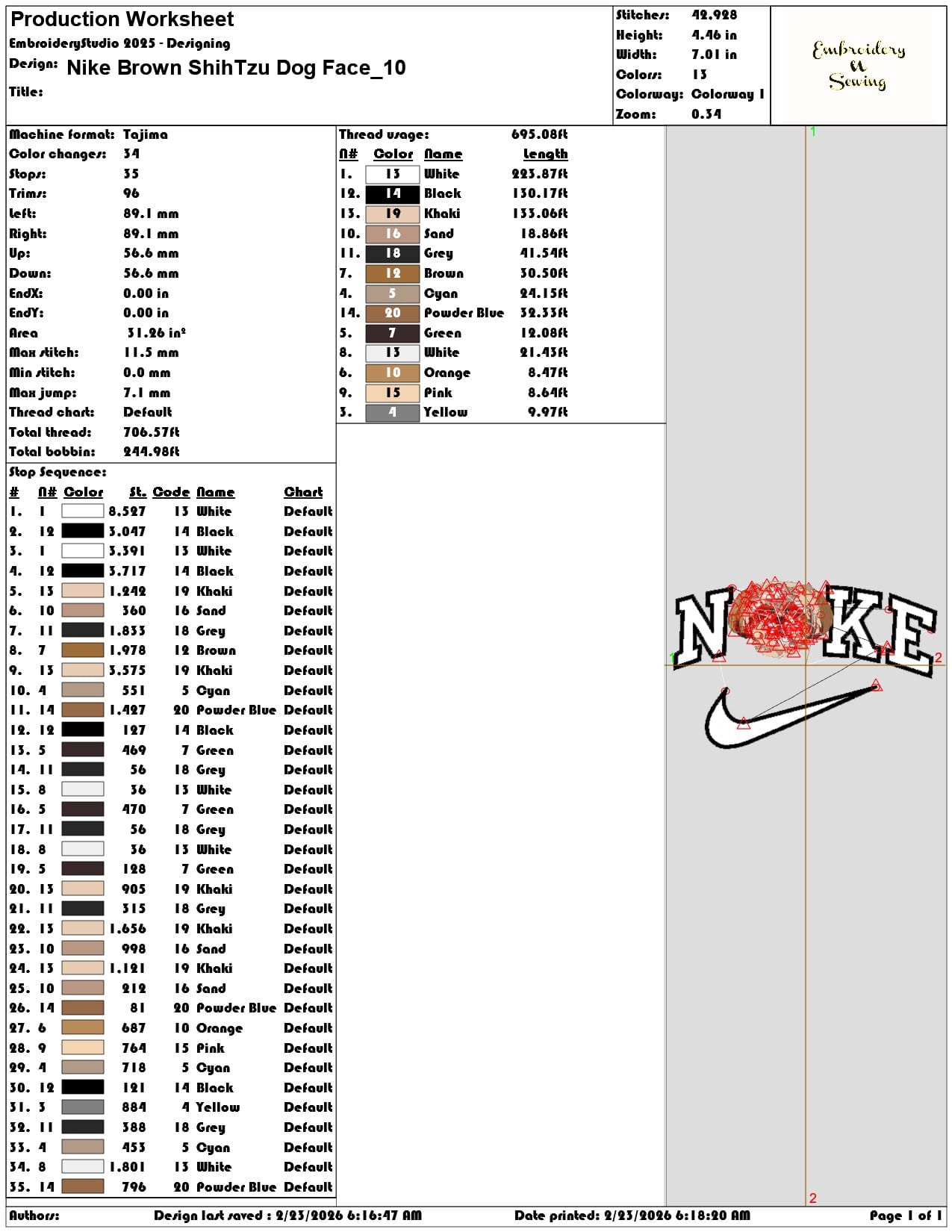Nike Brown ShihTzu Dog Face  - Elegant embroidery design file - instant download — view 3