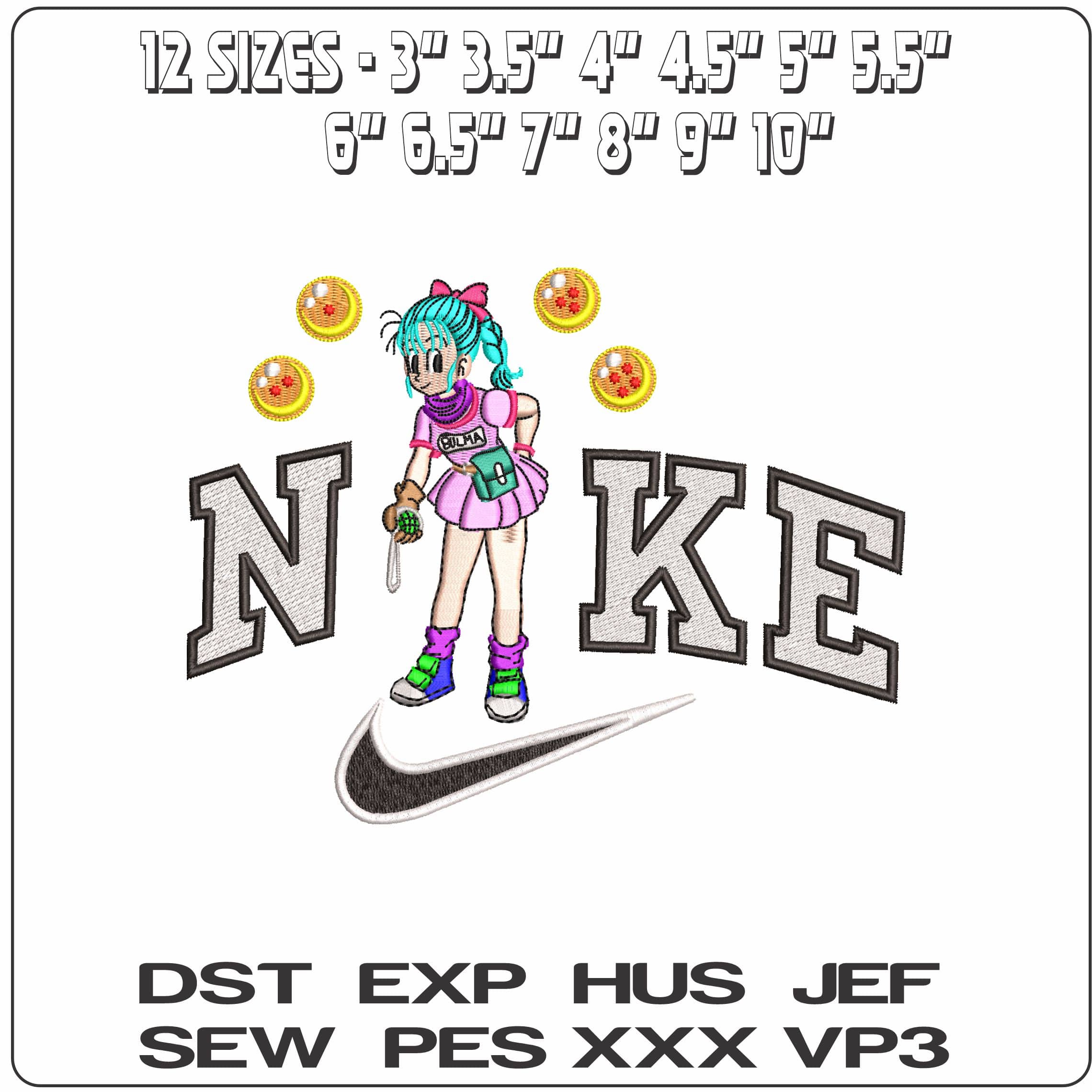 Nike Bulma with Grenade Dragon Ballz Anime  - Elegant embroidery design file - instant download — view 2