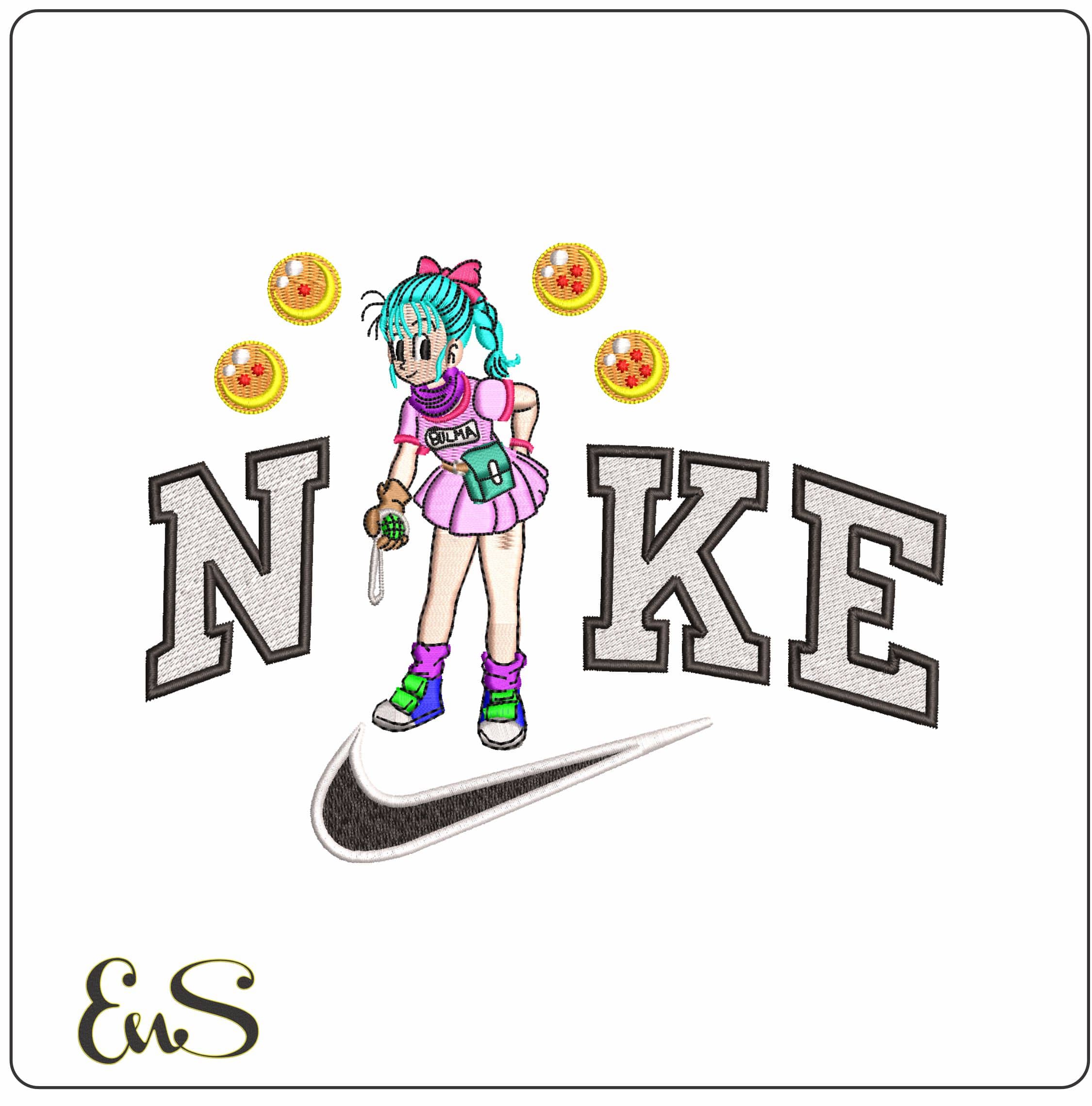 Nike Bulma with Grenade Dragon Ballz Anime  - Elegant embroidery design file - instant download