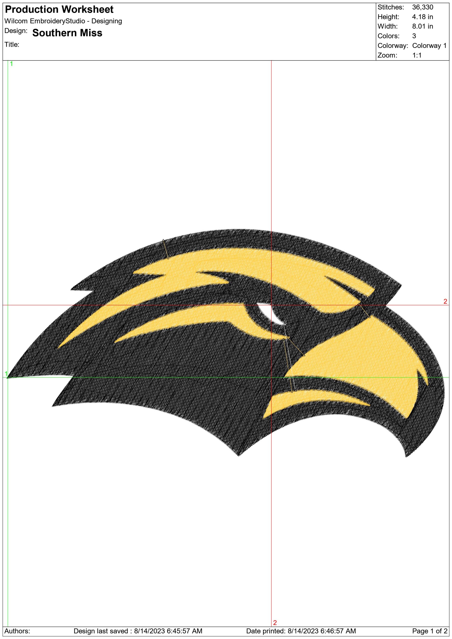 The Southern Miss Golden Eagles embroidery design University of Southern Mississippi Logo embroidery file machine pattern instant download — view 2