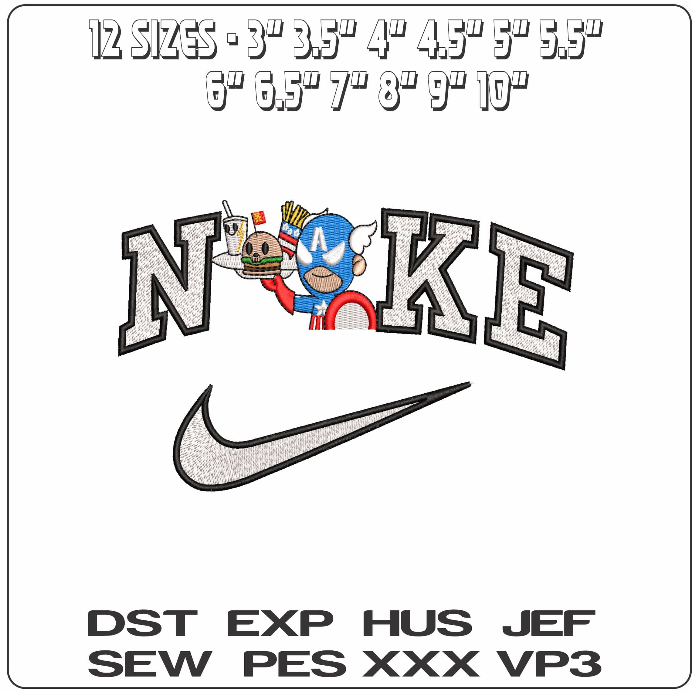 Nike Captain America Burger Server Chibi Marvel Comic  - Elegant embroidery design file - instant download — view 2