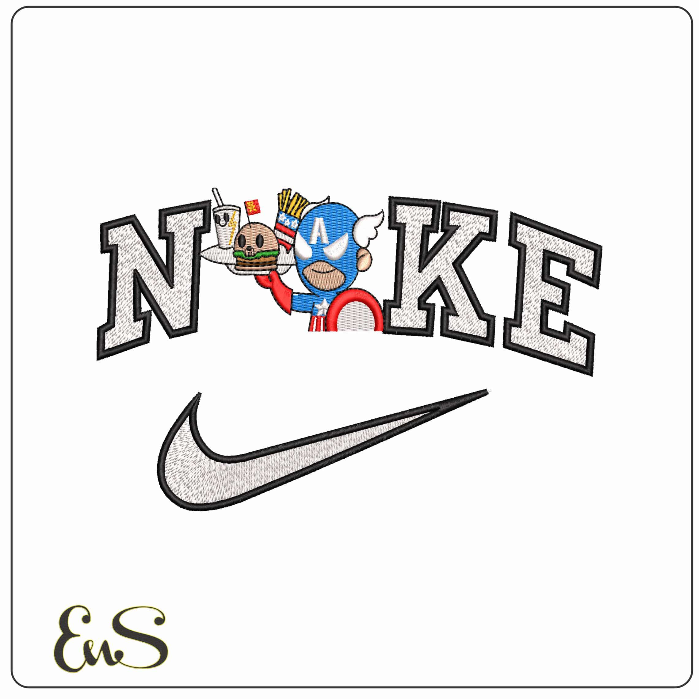 Nike Captain America Burger Server Chibi Marvel Comic  - Elegant embroidery design file - instant download