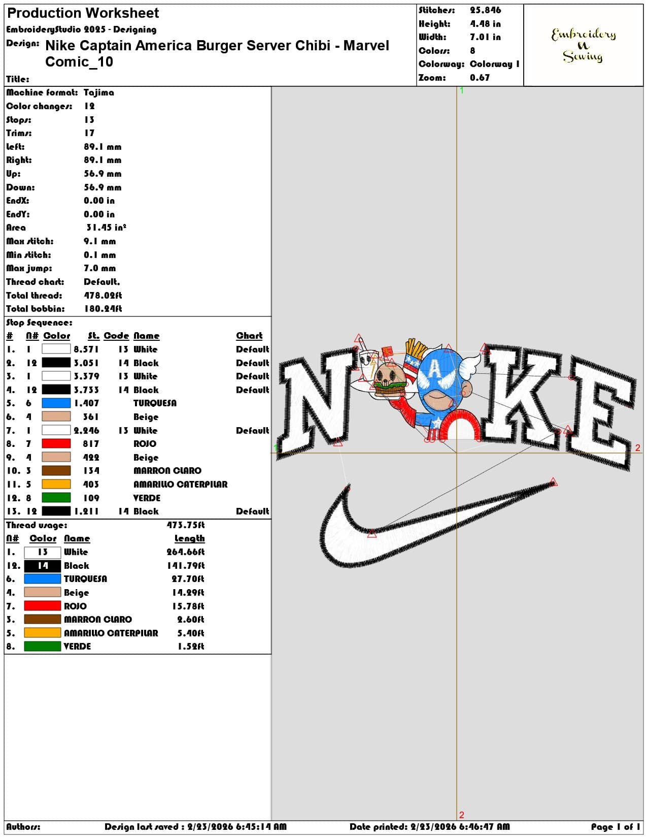Nike Captain America Burger Server Chibi Marvel Comic  - Elegant embroidery design file - instant download — view 3