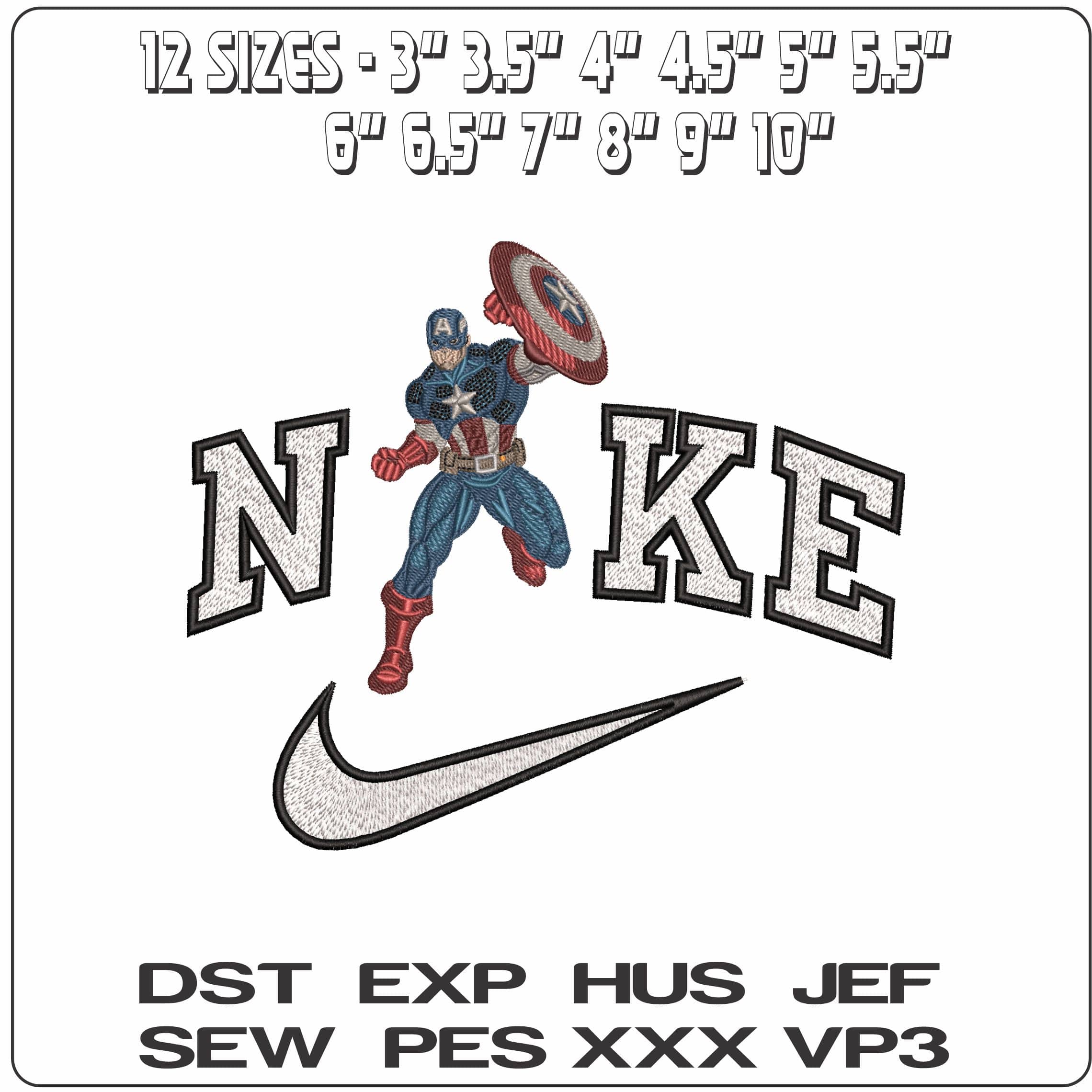 Nike Captain America in Battle Marvel Comics  - Elegant embroidery design file - instant download — view 2