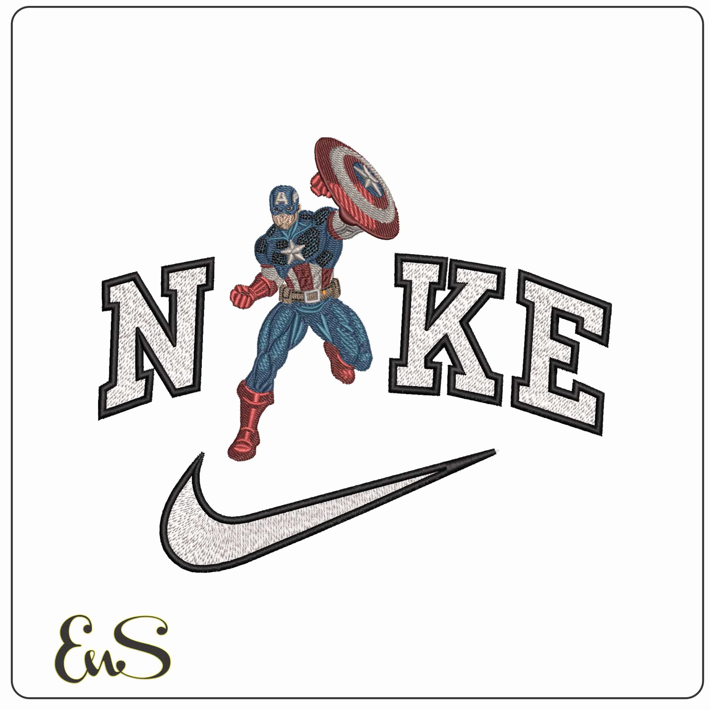 Nike Captain America in Battle Marvel Comics  - Elegant embroidery design file - instant download