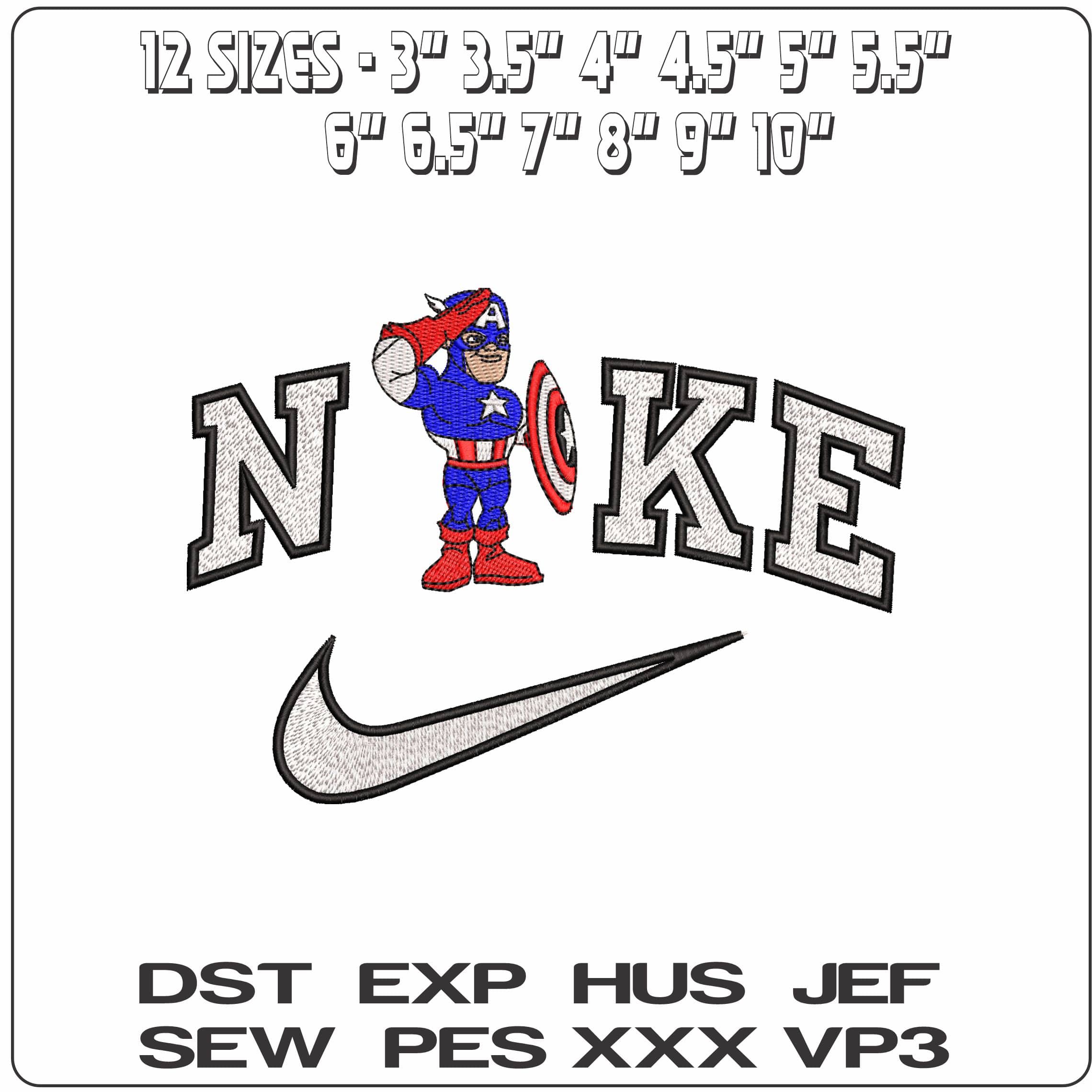 Nike Captain America Salute Chibi Marvel Comic  - Elegant embroidery design file - instant download — view 2