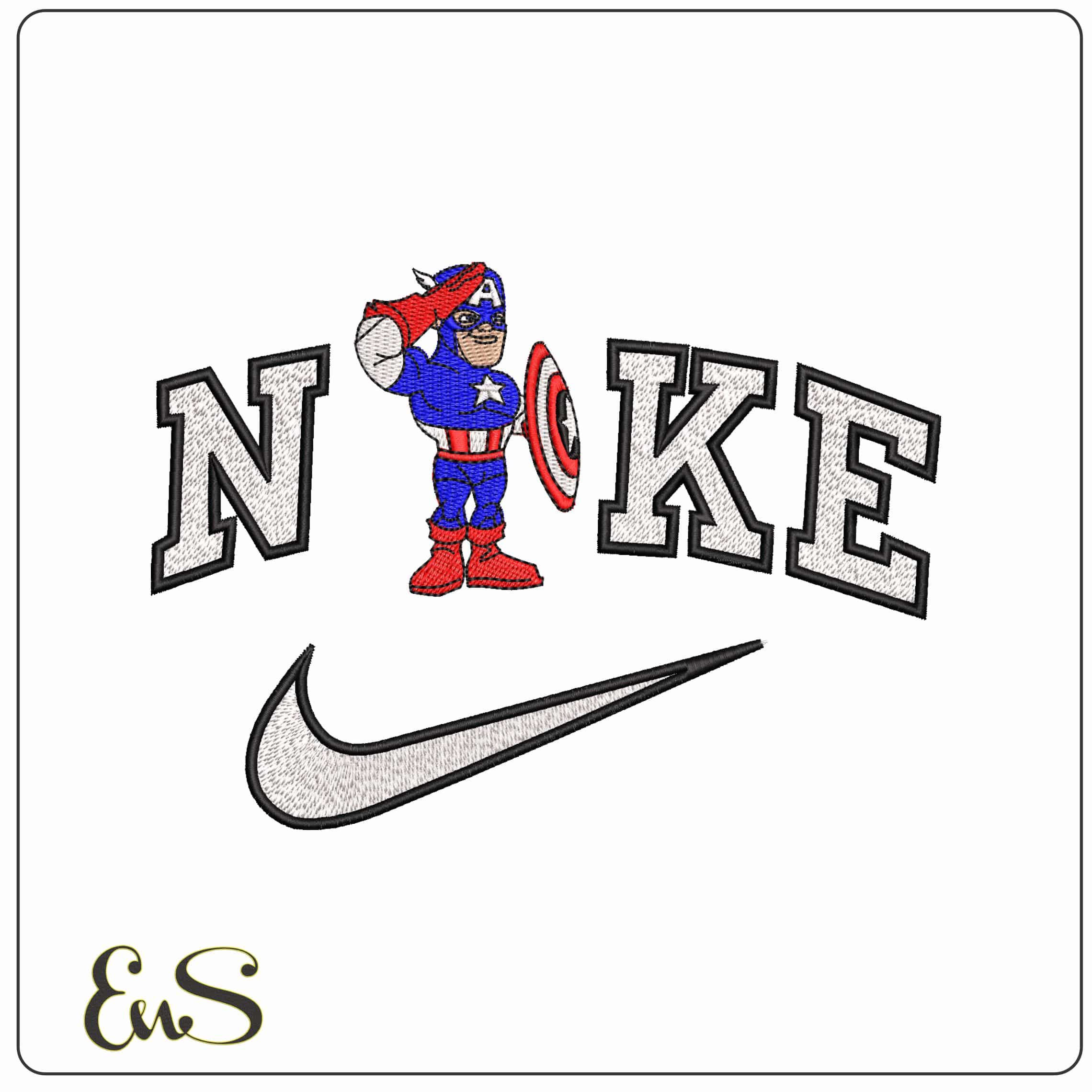 Nike Captain America Salute Chibi Marvel Comic  - Elegant embroidery design file - instant download