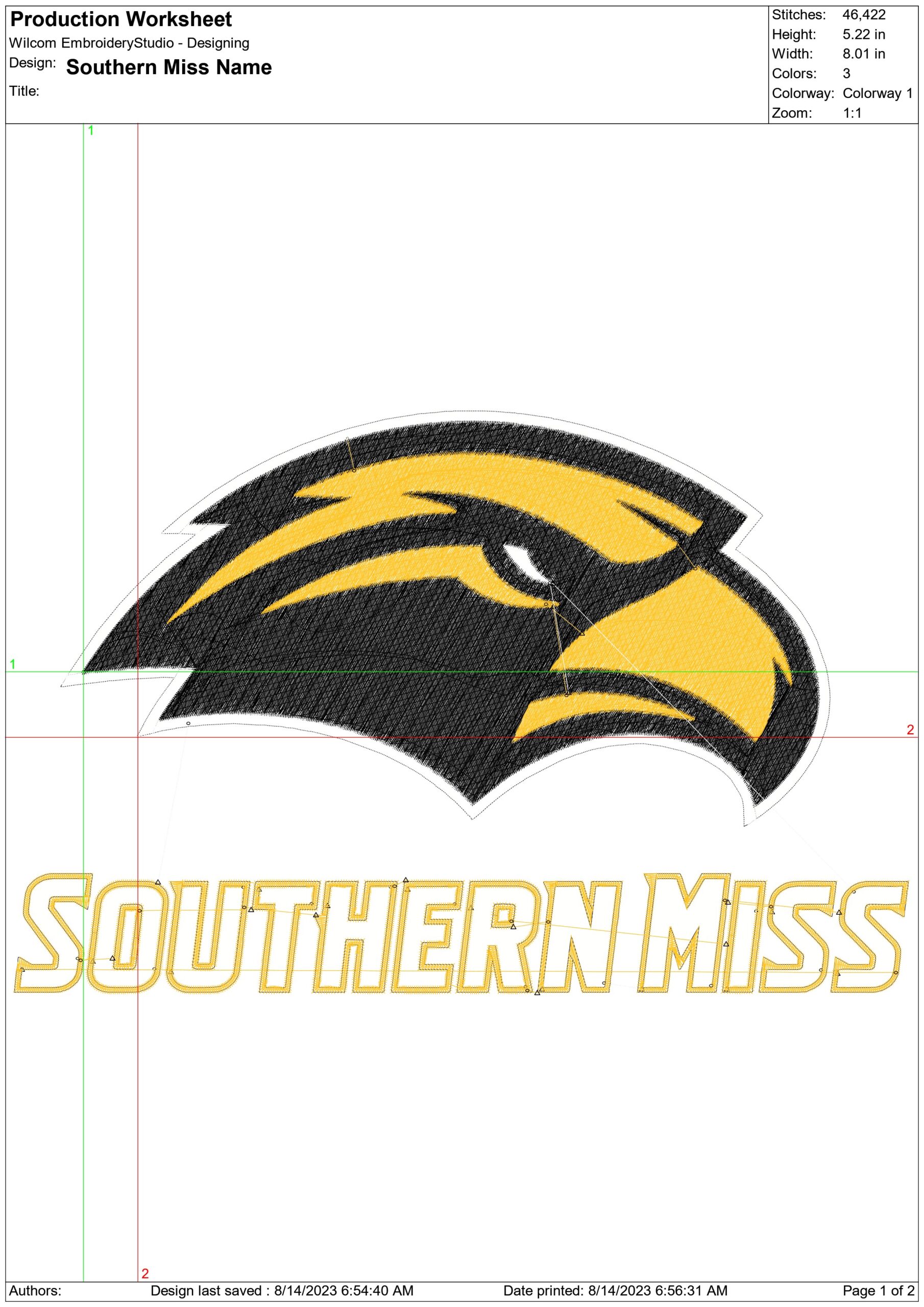 The Southern Miss Golden Eagles embroidery design University of Southern Mississippi Logo embroidery file machine pattern instant download — view 2