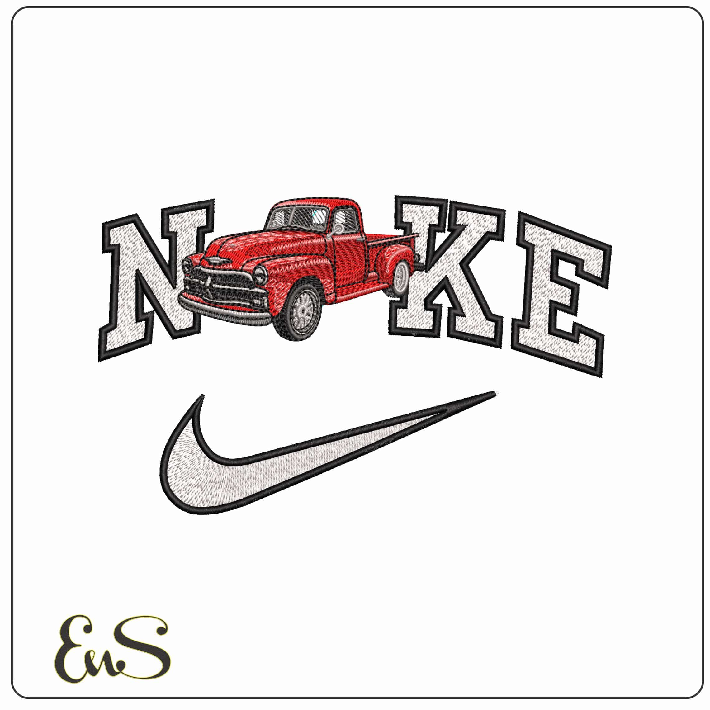 Nike Chevrolet 3100 54 red Truck  - Elegant embroidery design file - instant download
