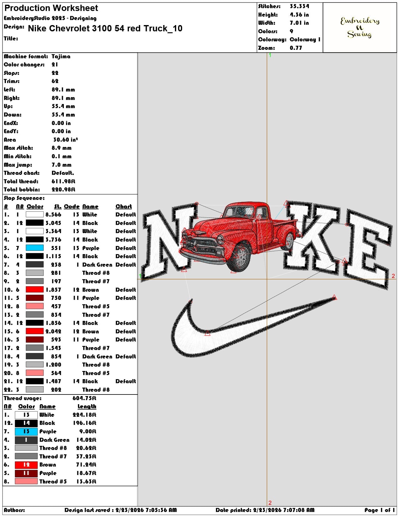 Nike Chevrolet 3100 54 red Truck  - Elegant embroidery design file - instant download — view 3