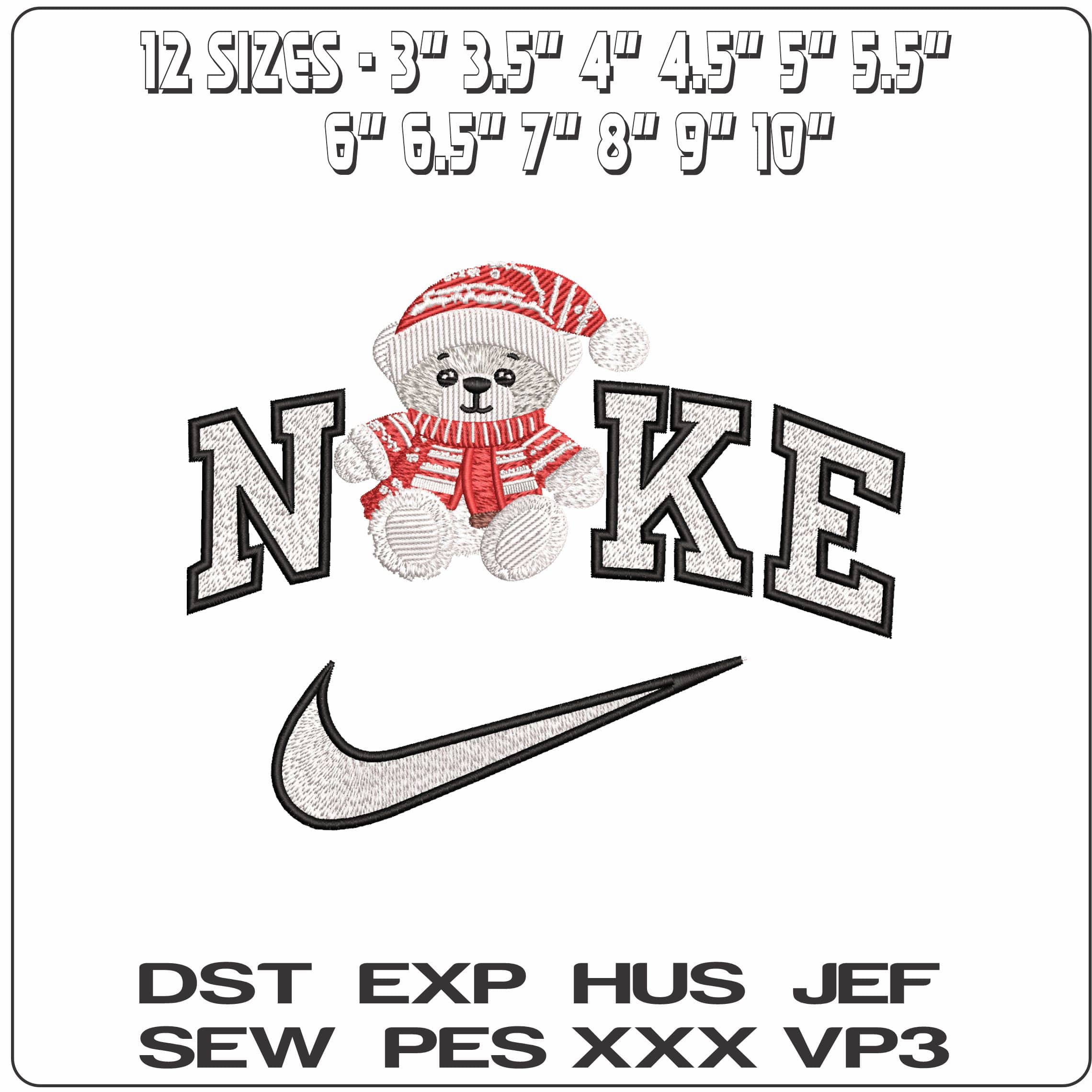 Nike Christmas Bear  - Elegant embroidery design file - instant download — view 2