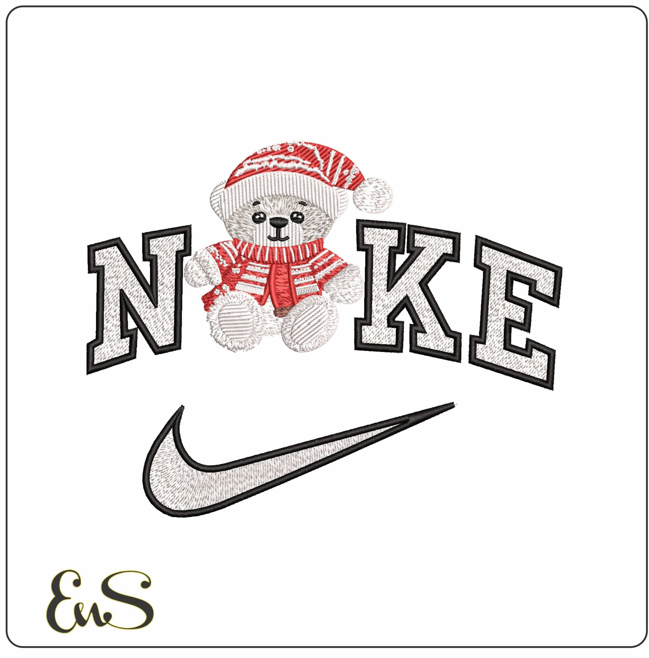 Nike Christmas Bear  - Elegant embroidery design file - instant download
