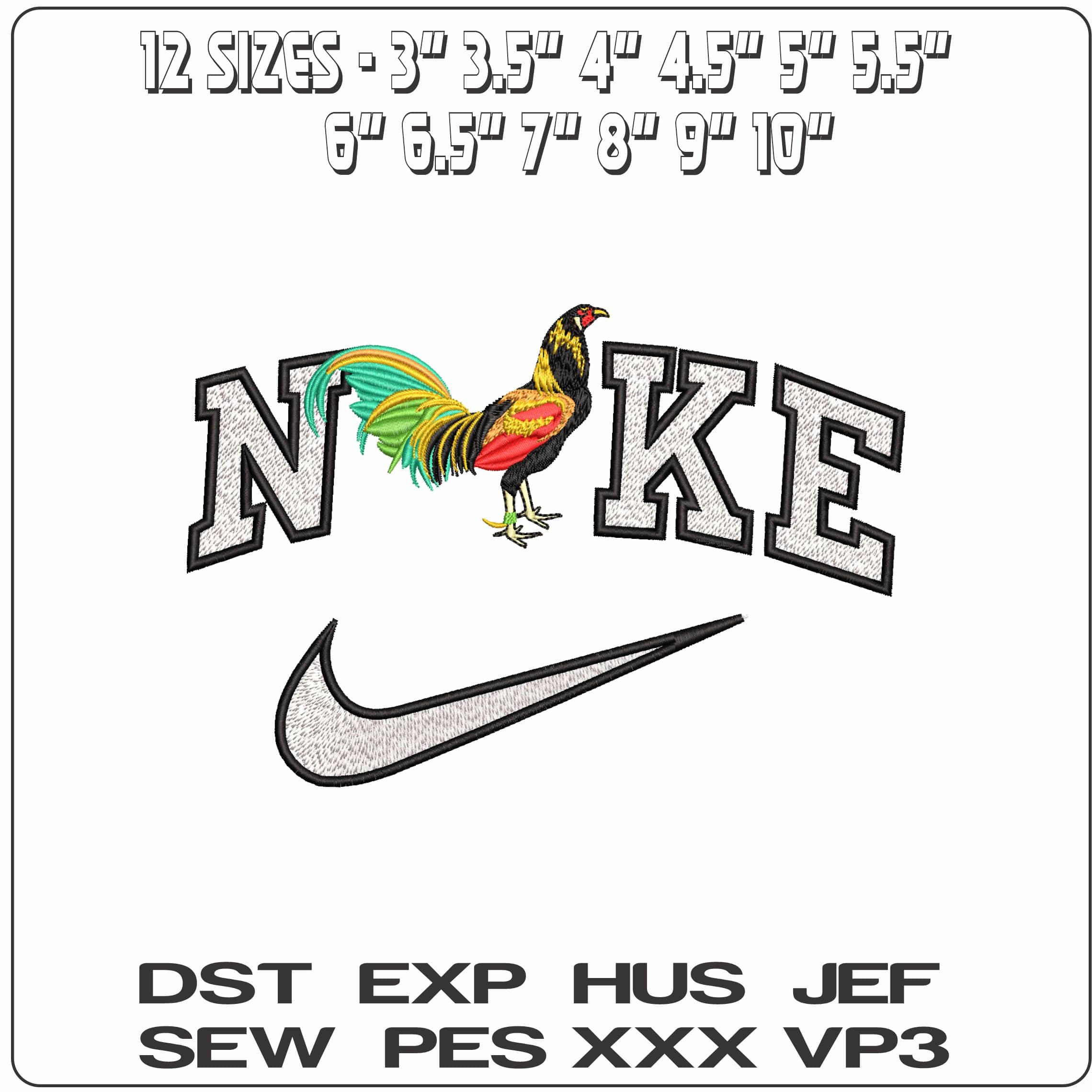 Nike Colorful Chicken  - Elegant embroidery design file - instant download — view 2