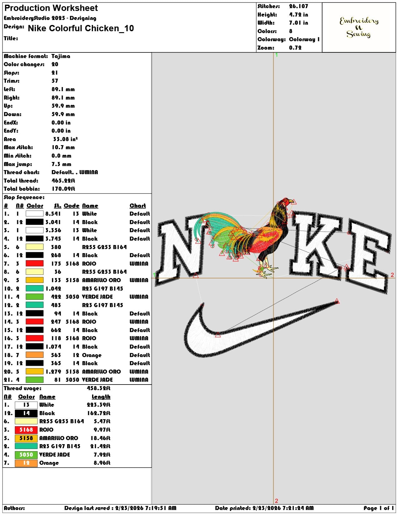 Nike Colorful Chicken  - Elegant embroidery design file - instant download — view 3