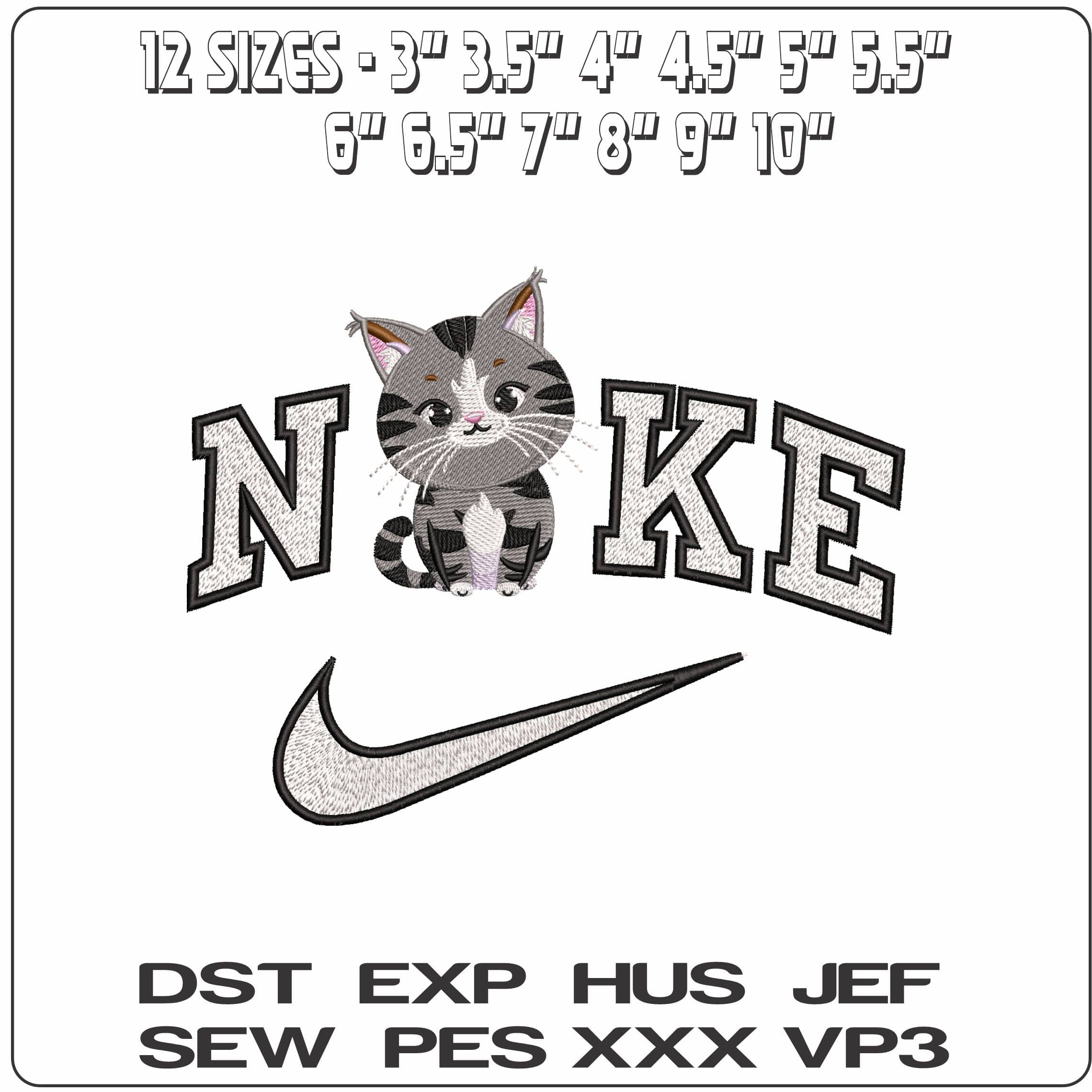 Nike Cute Chubby Cat  - Elegant embroidery design file - instant download — view 2