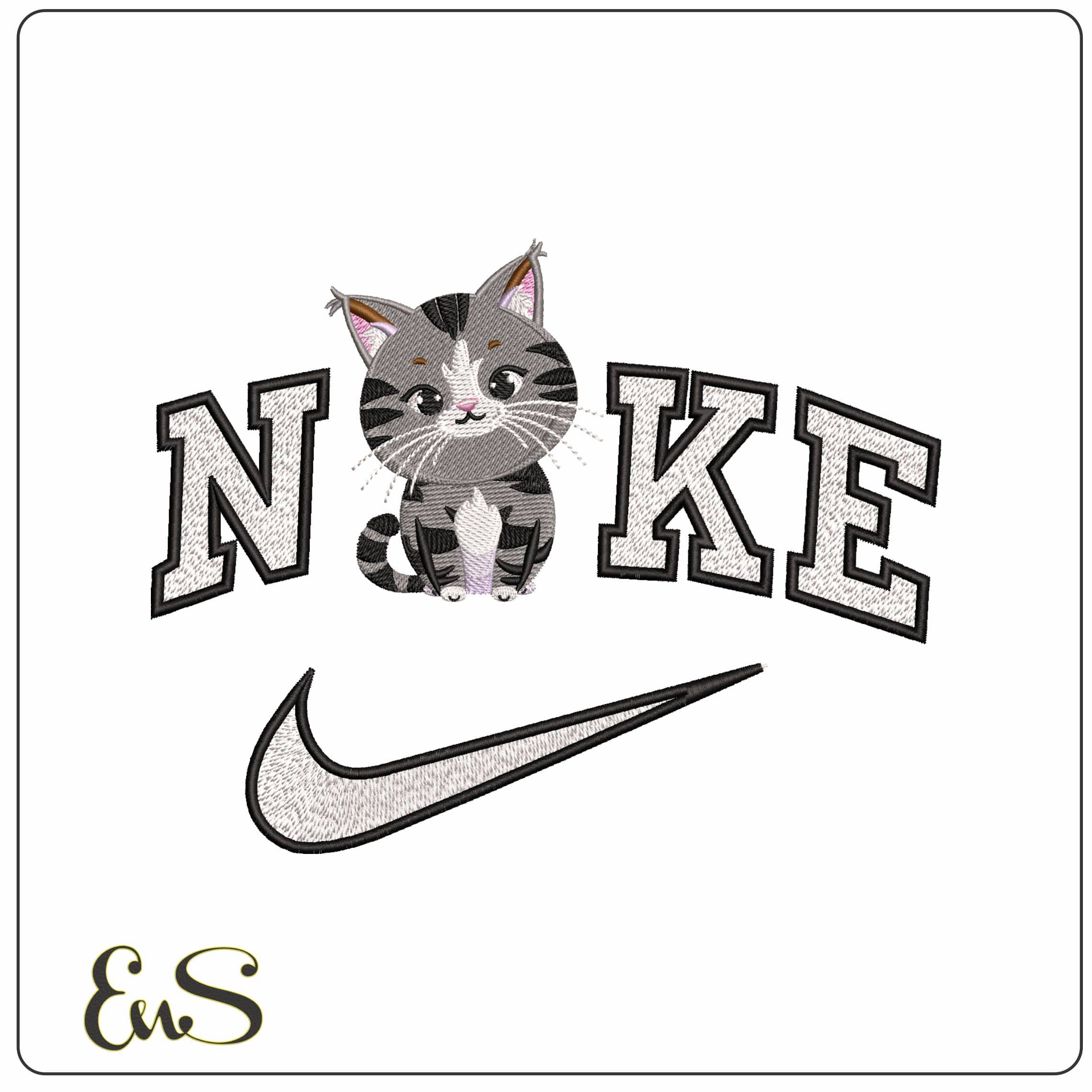 Nike Cute Chubby Cat  - Elegant embroidery design file - instant download