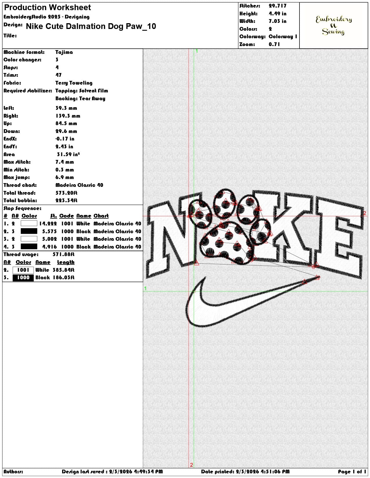 Nike Cute Dalmation Dog Paw  - Elegant embroidery design file - instant download — view 3