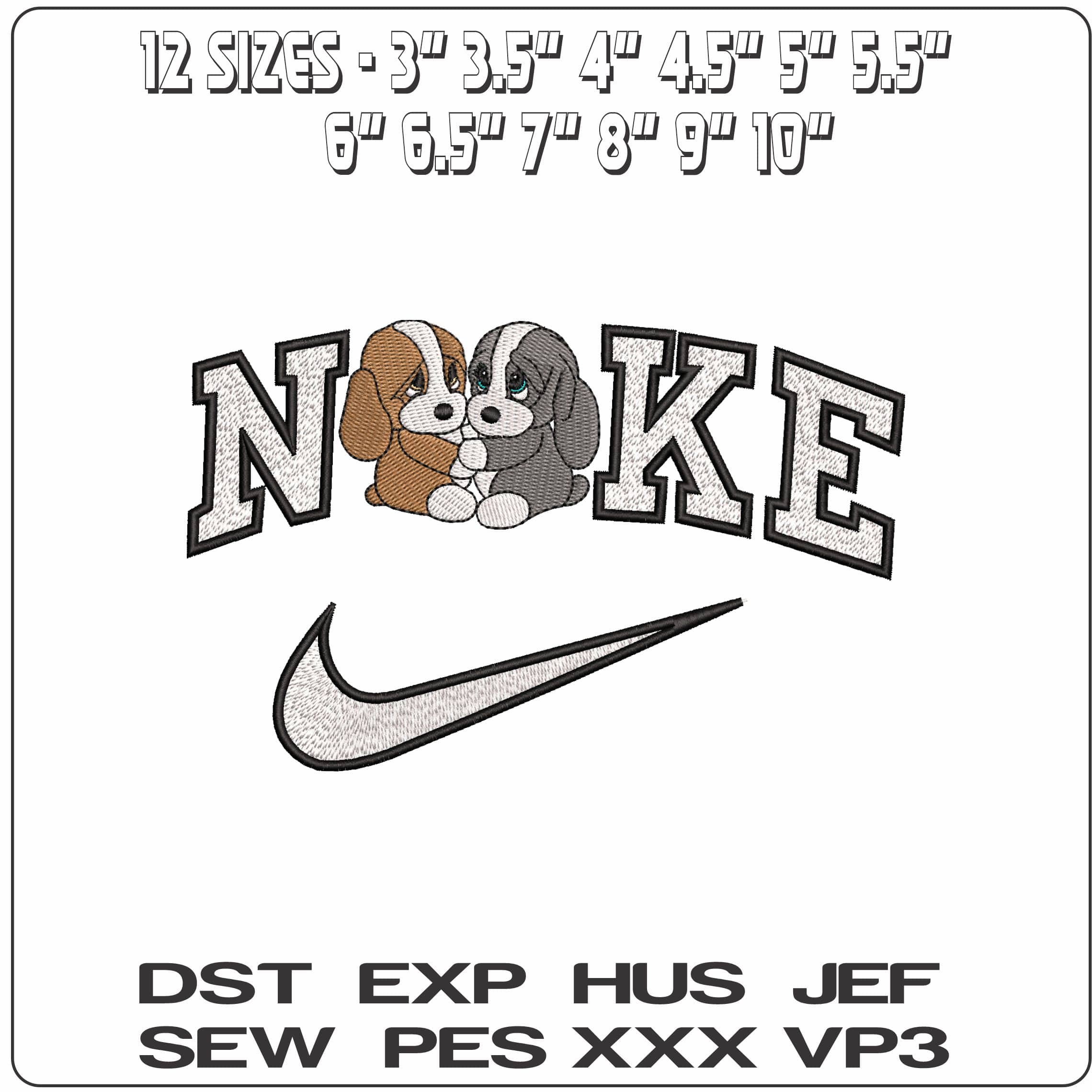 Nike Cute Puppies Cuddle  - Elegant embroidery design file - instant download — view 2